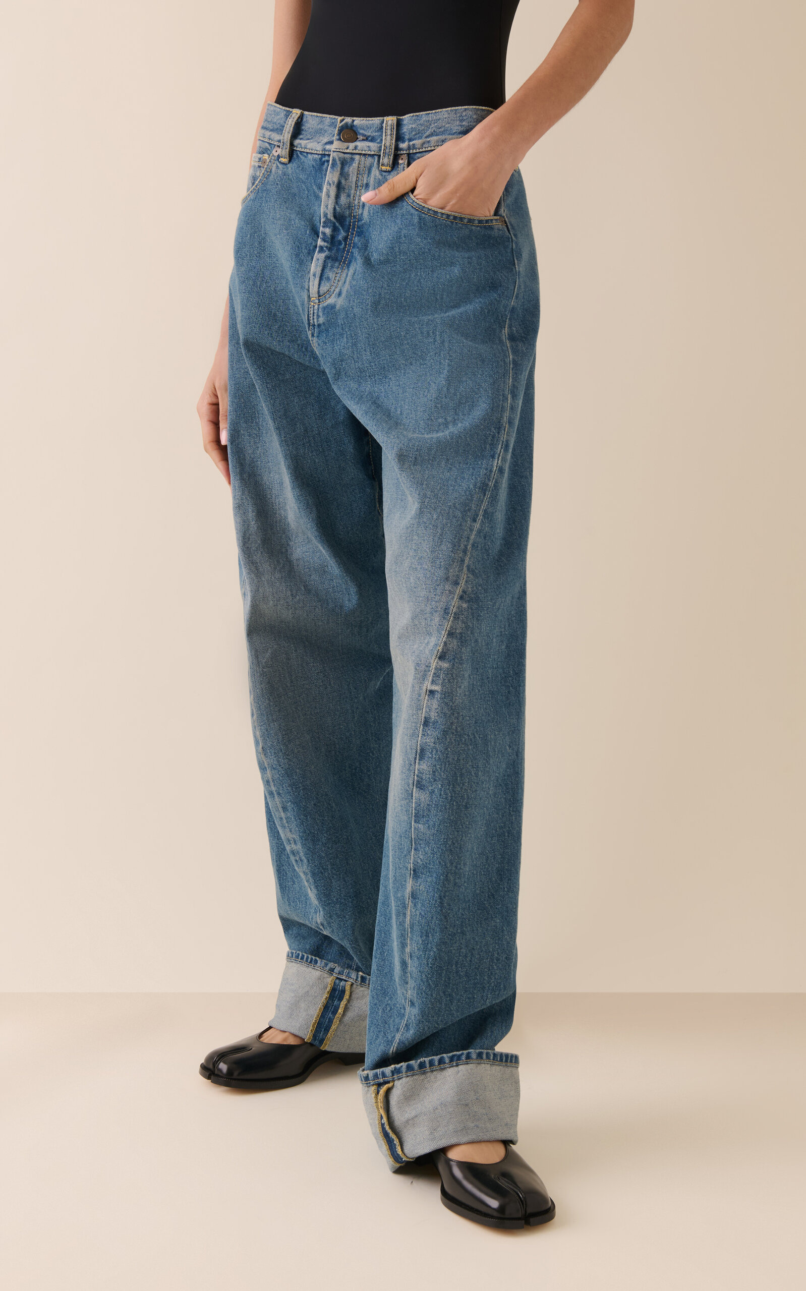 Oversized High-Rise Cotton Wide-Leg Jeans medium wash - 3