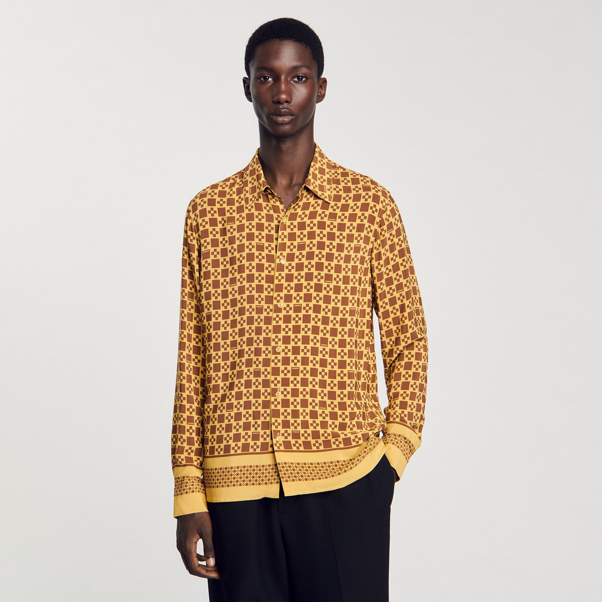SQUARE CROSS MOTIF FLOWING SHIRT - 5