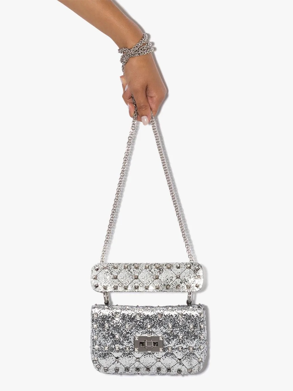 Rockstud Spike glitter-effect mini bag - 4