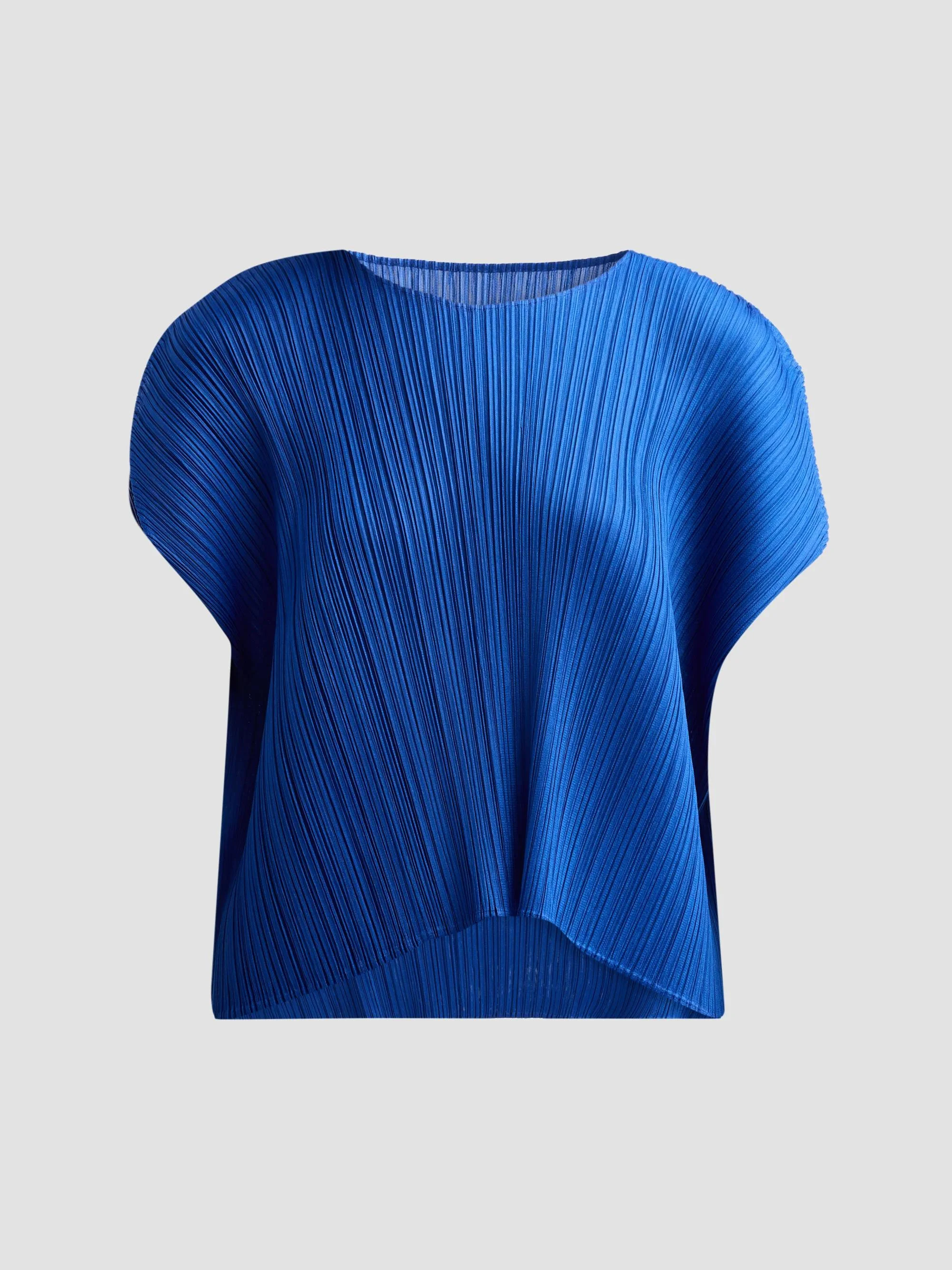 Women's Round Neck Pleated Top - Blue - 1