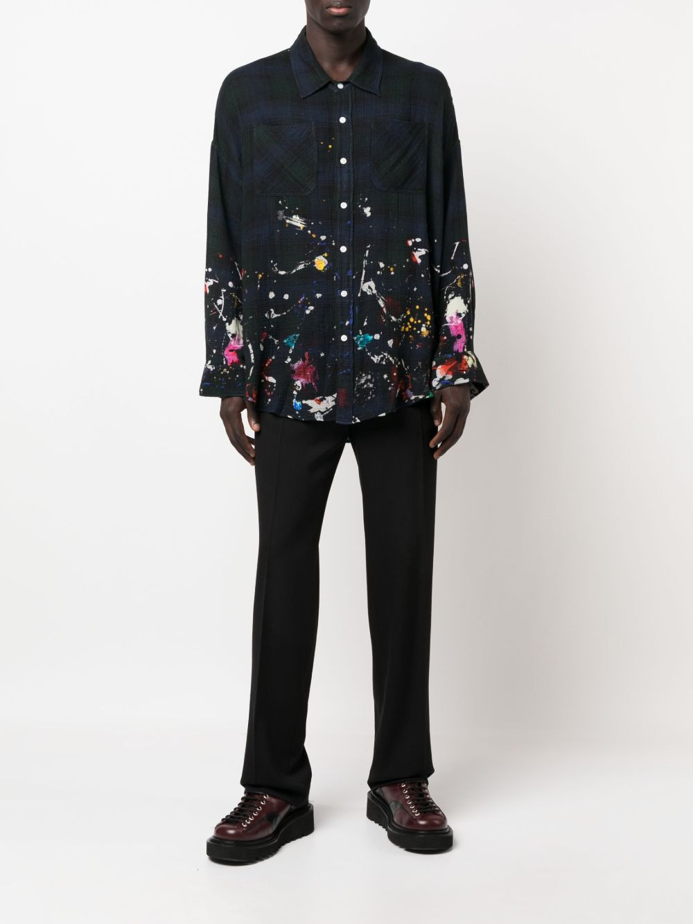 checkered paint-splattered shirt - 2