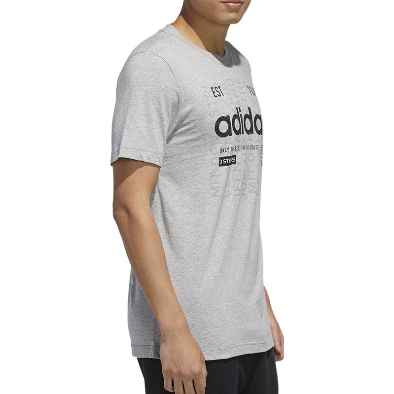 Men's adidas Alphabet Numeric Printing Casual Sports Breathable Round Neck Short Sleeve Gray T-Shirt - 5