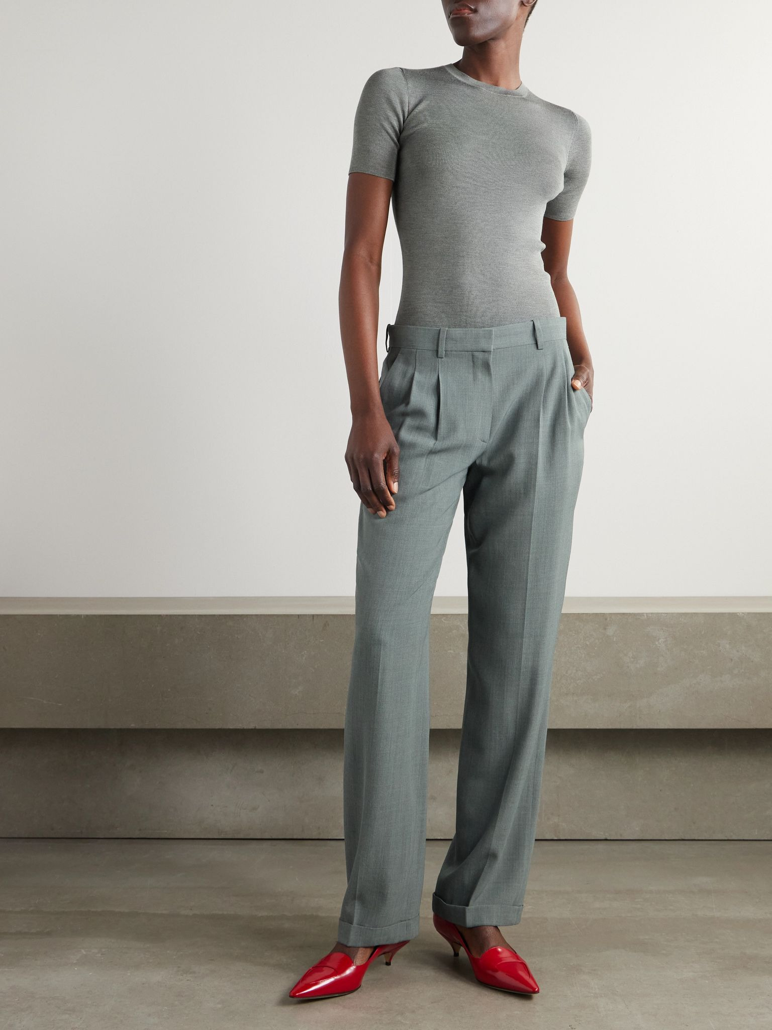 Everhart pleated wool-blend straight-leg pants Gray - 2