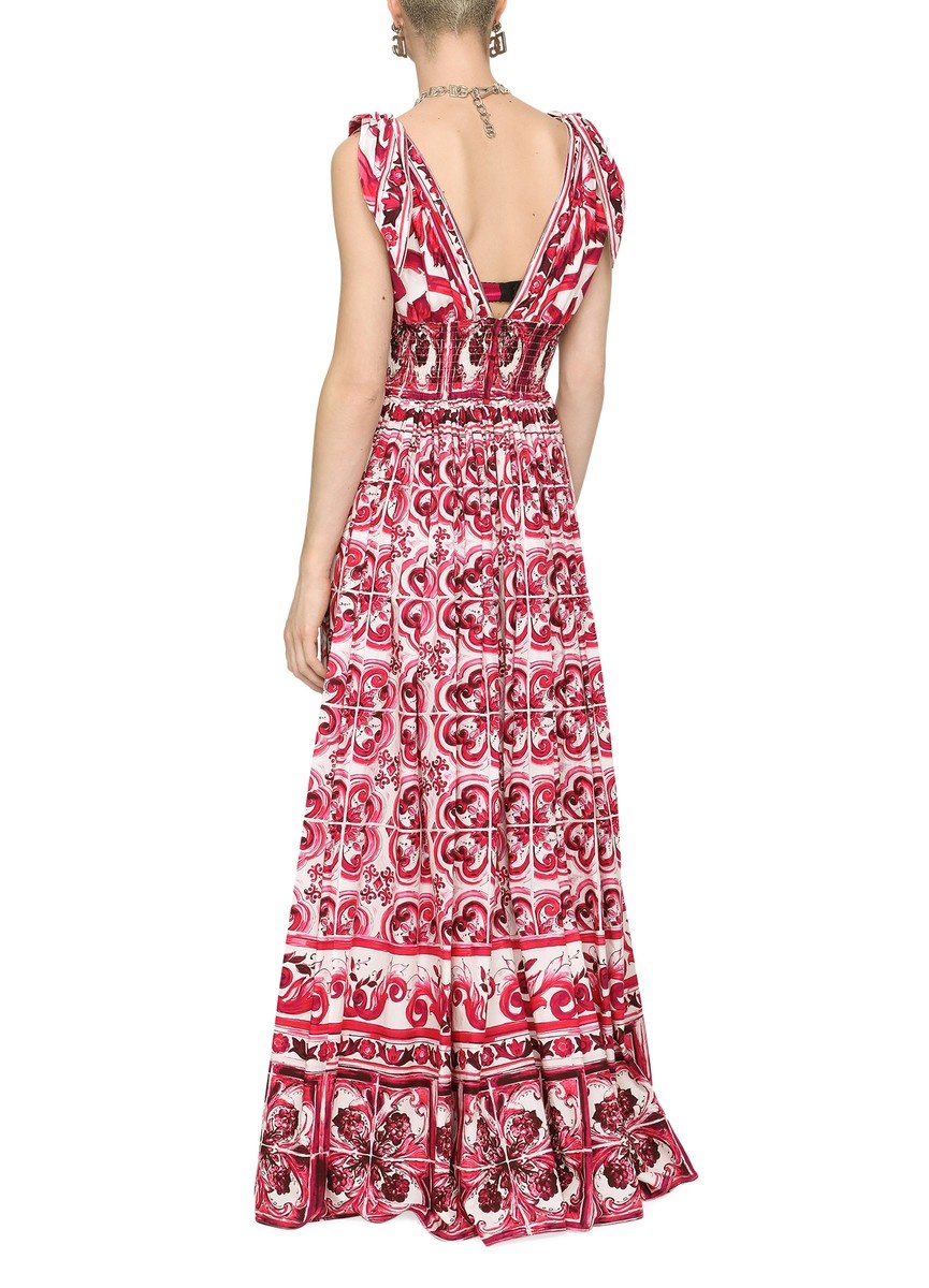 Long majolica-print poplin dress - 3