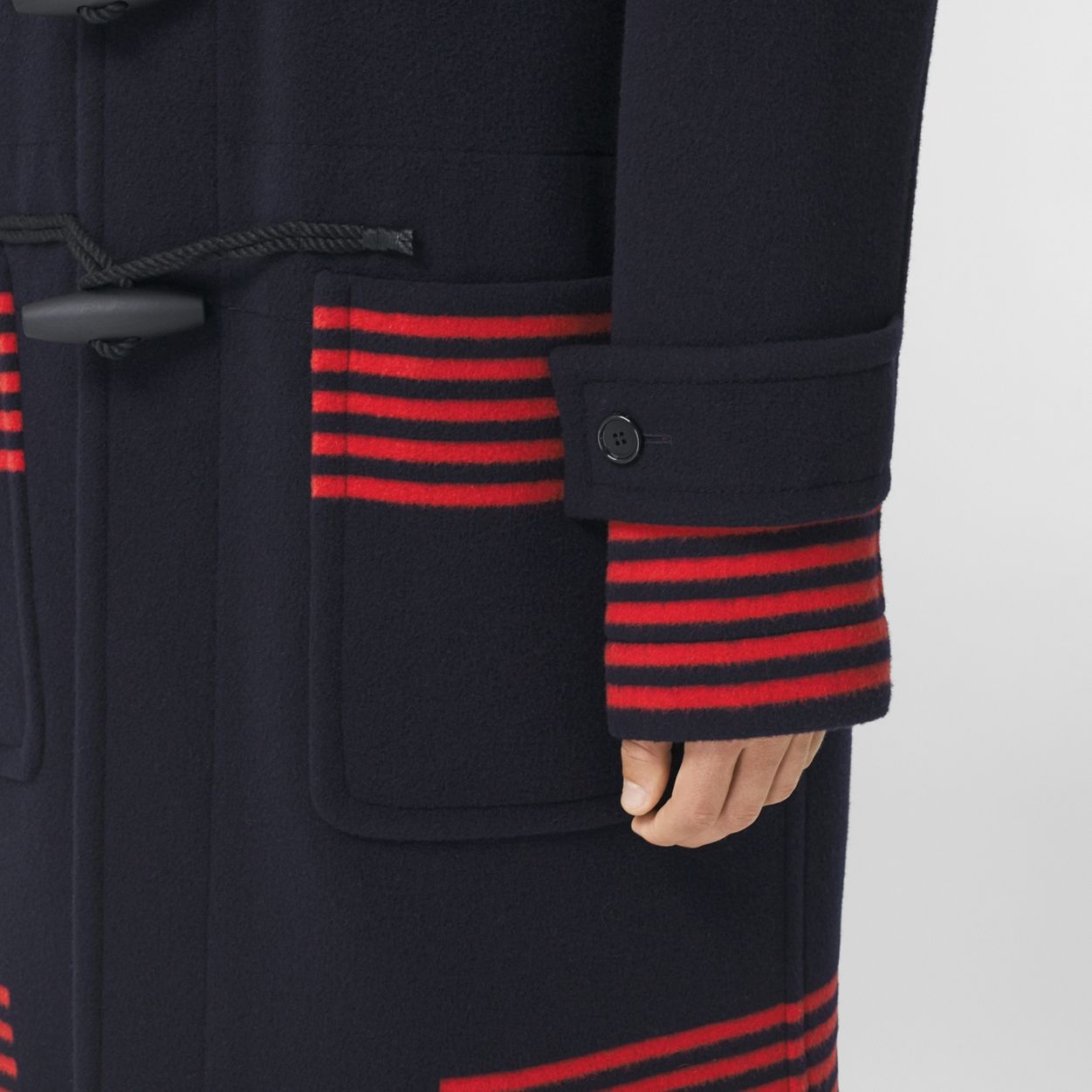 Stripe Detail Wool Duffle Coat - 5