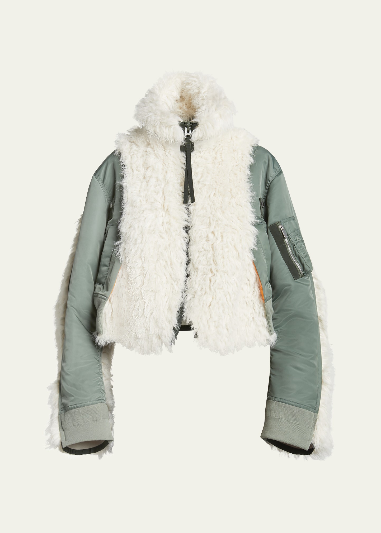 Faux Fur Paneled Bomber Jacket - 1