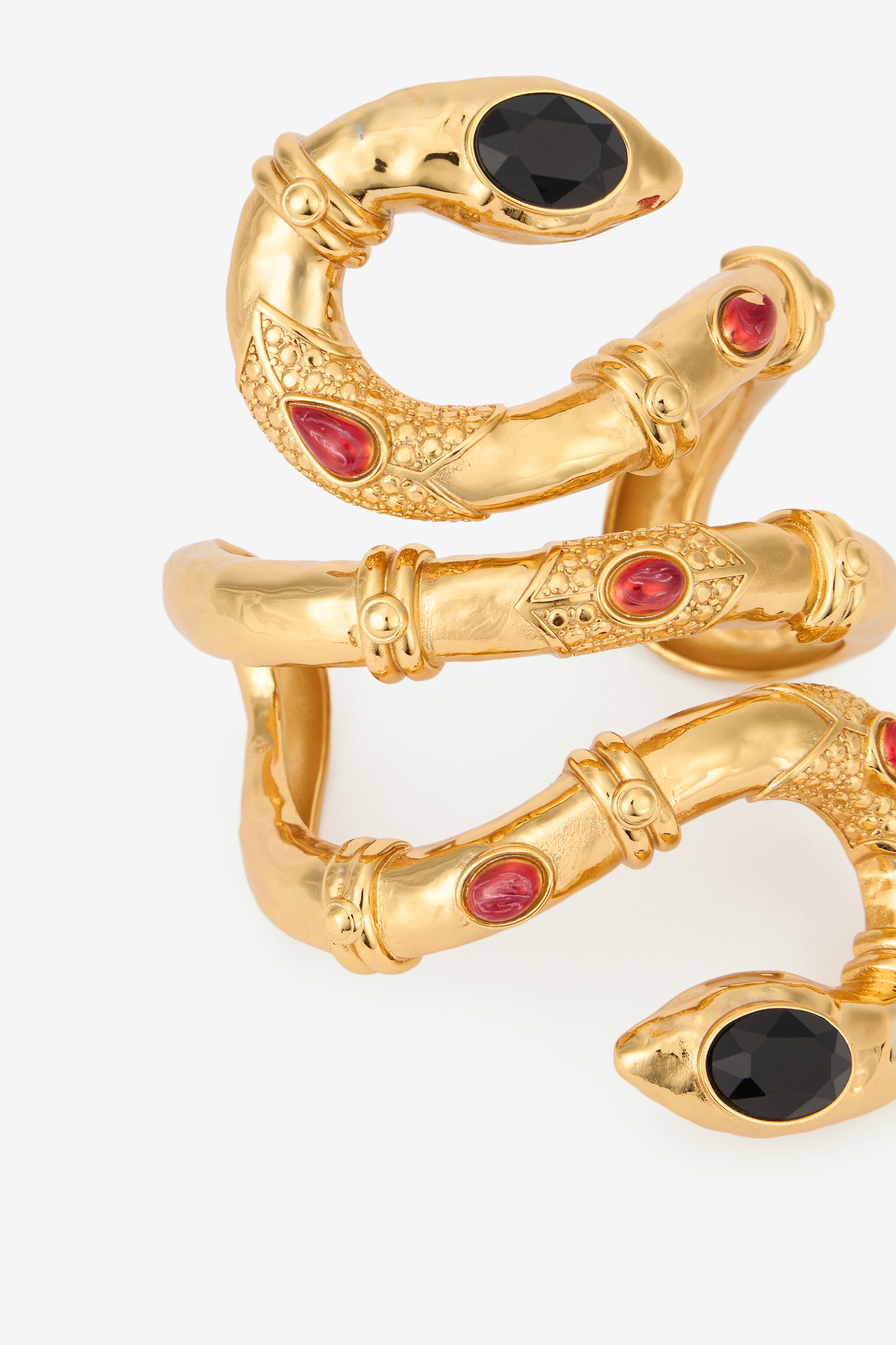 Gold Rigid Bracelet with Black and Ruby Stones - 5