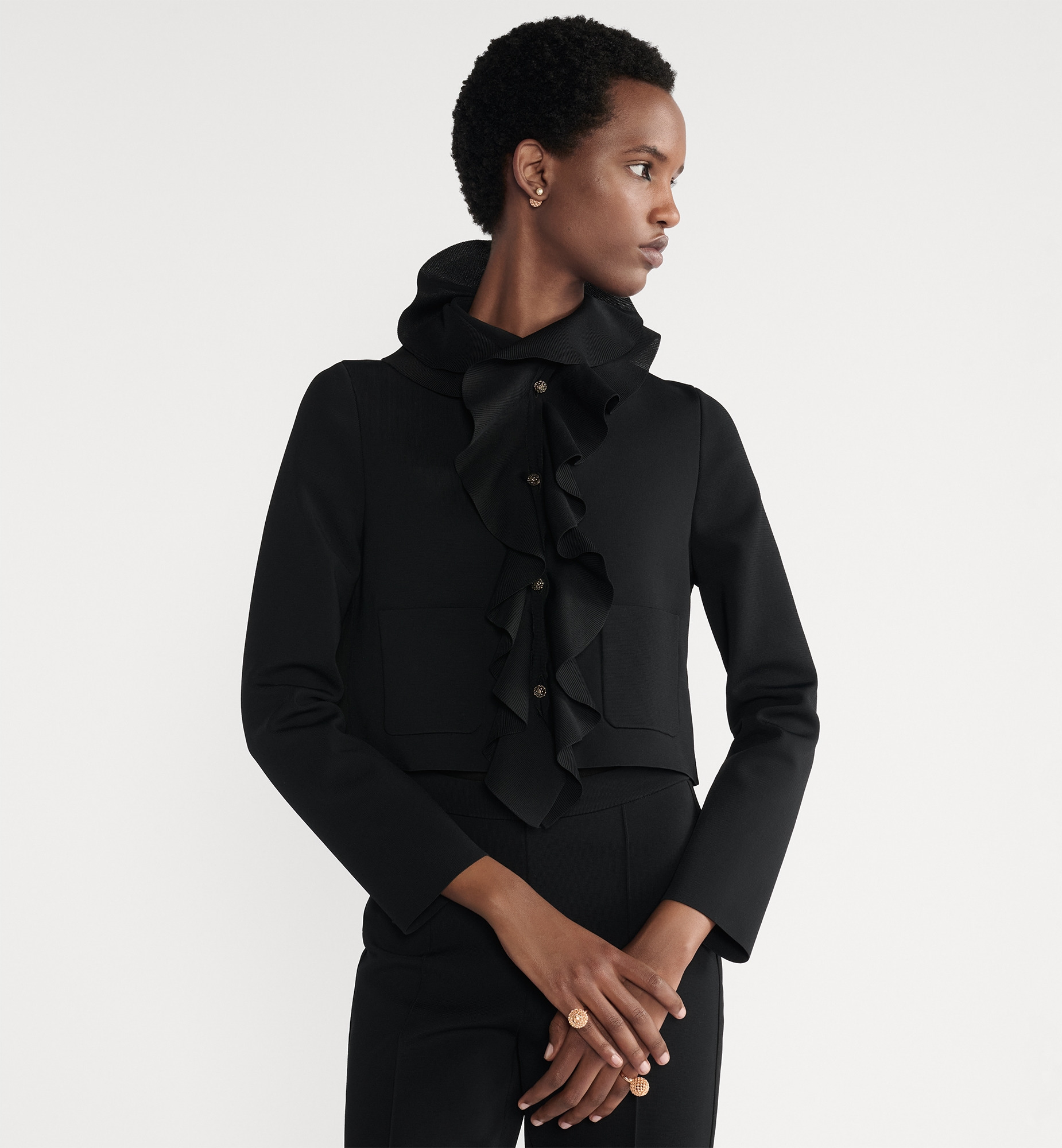 Cropped Jacket with Removable Ruched Collar - 4