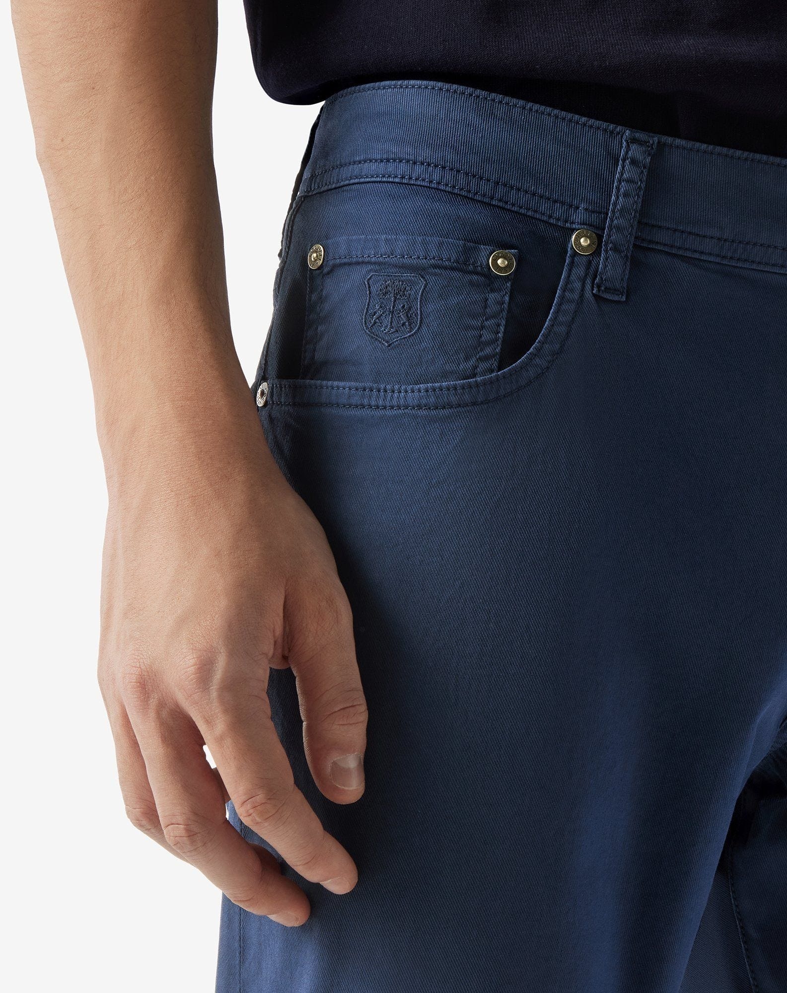 Navy blue stretch cotton 5-pocket trousers - 4
