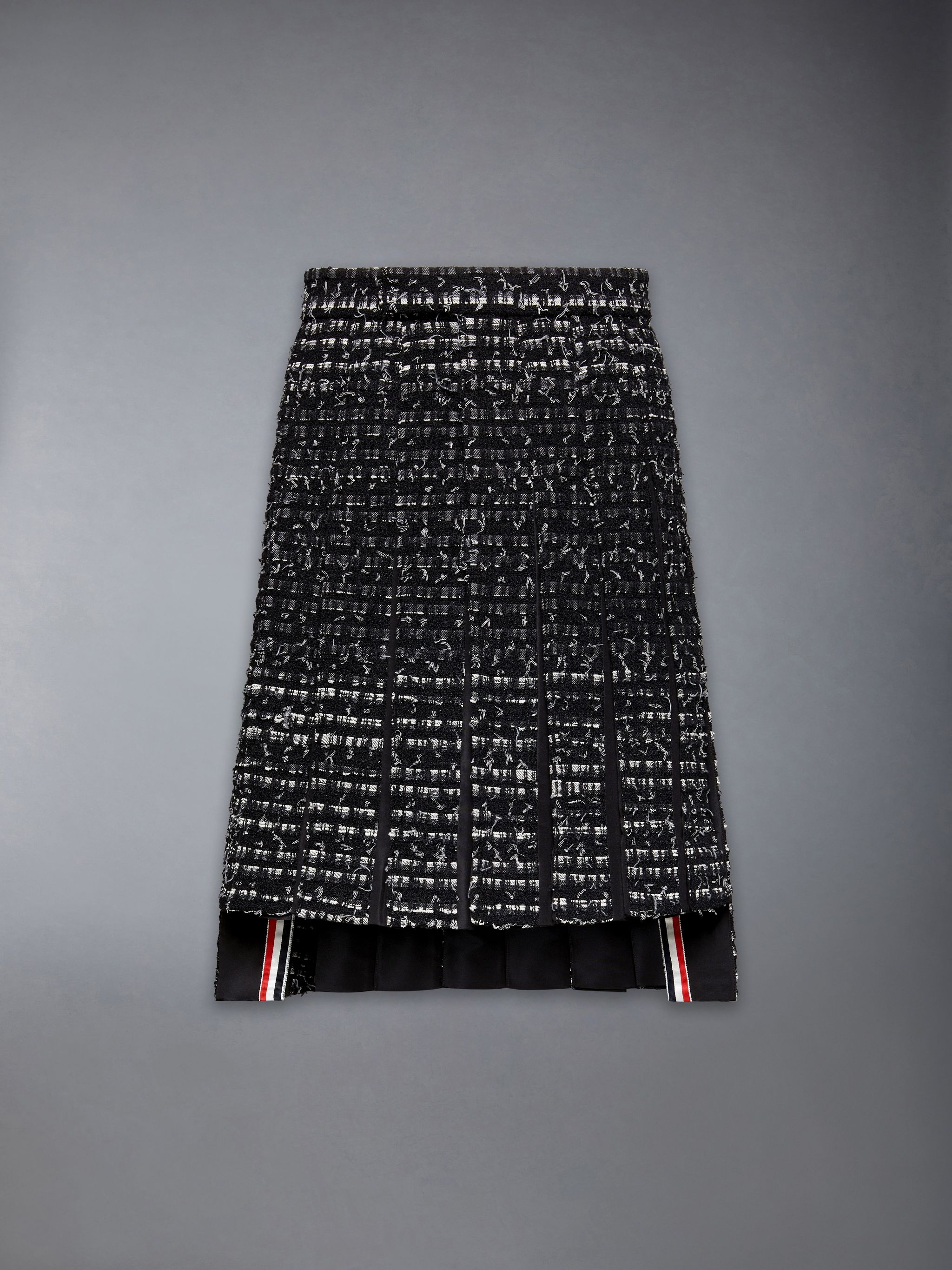 Denim Ribbon Tweed Classic Rise Midi Pleated Skirt - 7
