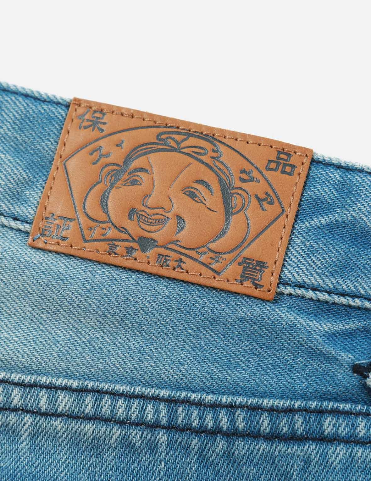 KAMON AND GODHEAD-PATTERN DAICOCK PRINT DENIM SHORTS - 9