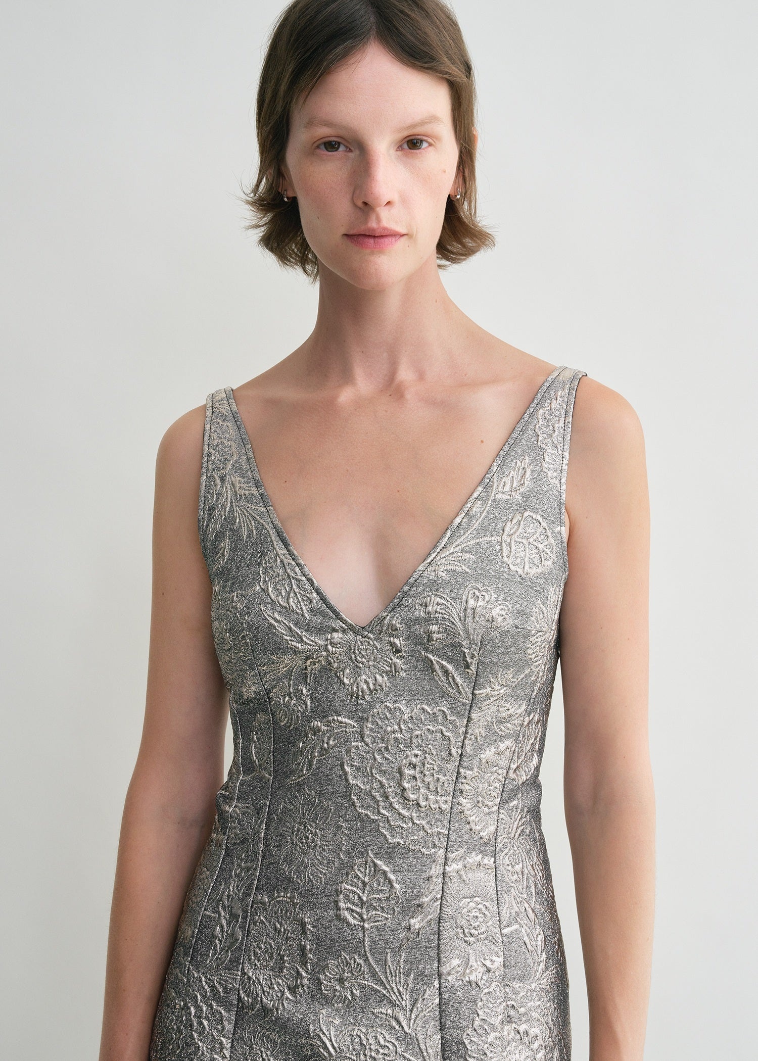 V-neck brocade dress silver - 5