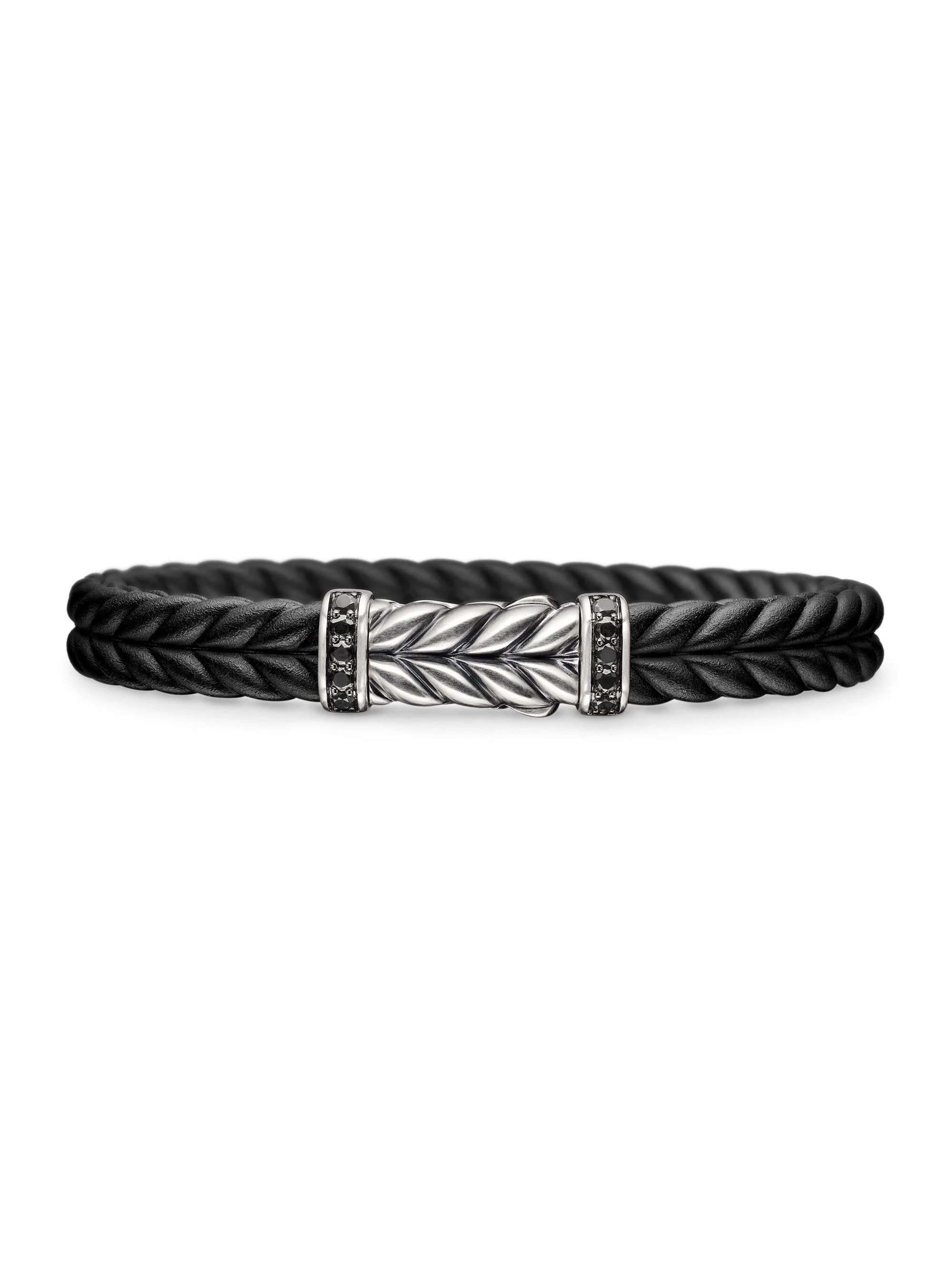 Men's Chevron Bracelet in Sterling Silver and Rubber - Black Diamond - 1