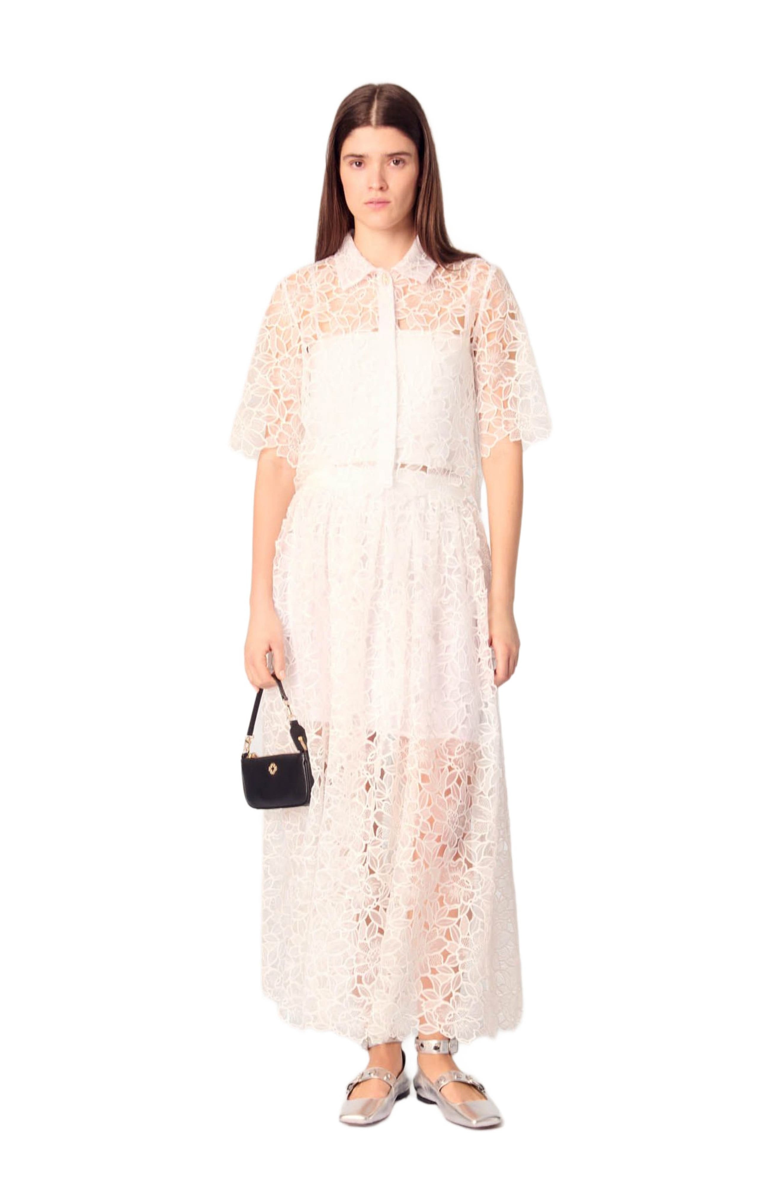 maje Floral guipure maxi skirt in White at Nordstrom - 3