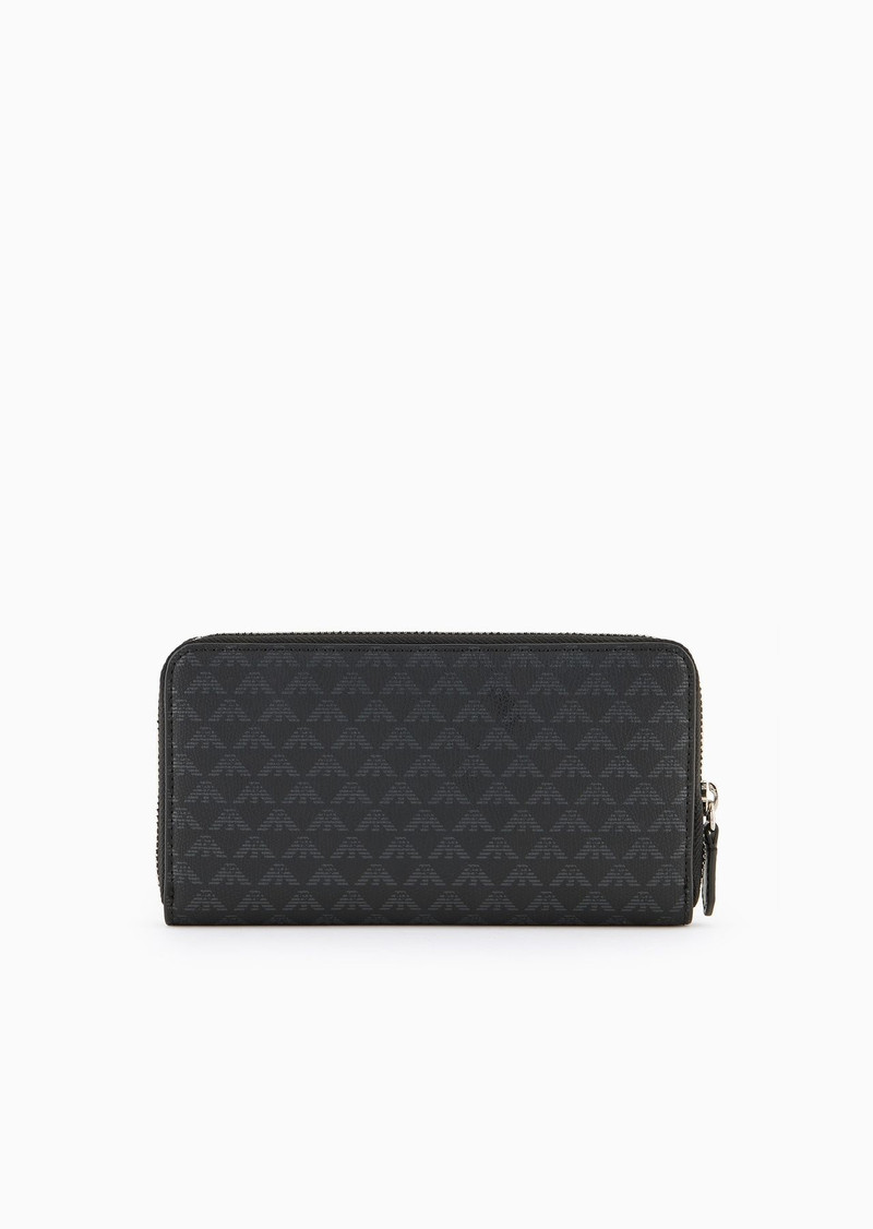EMPORIO ARMANI Zip-around wallet with all-over eagle and Milano 1981 logo print outlook