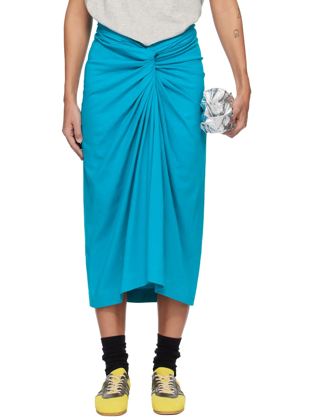 Blue Knotted Jersey Midi Skirt - 1
