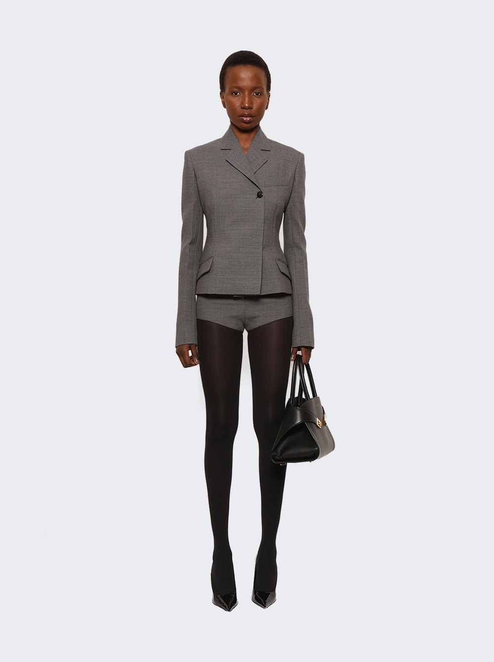 Wool Double Natte One-Button Blazer Jacket Grey - 2