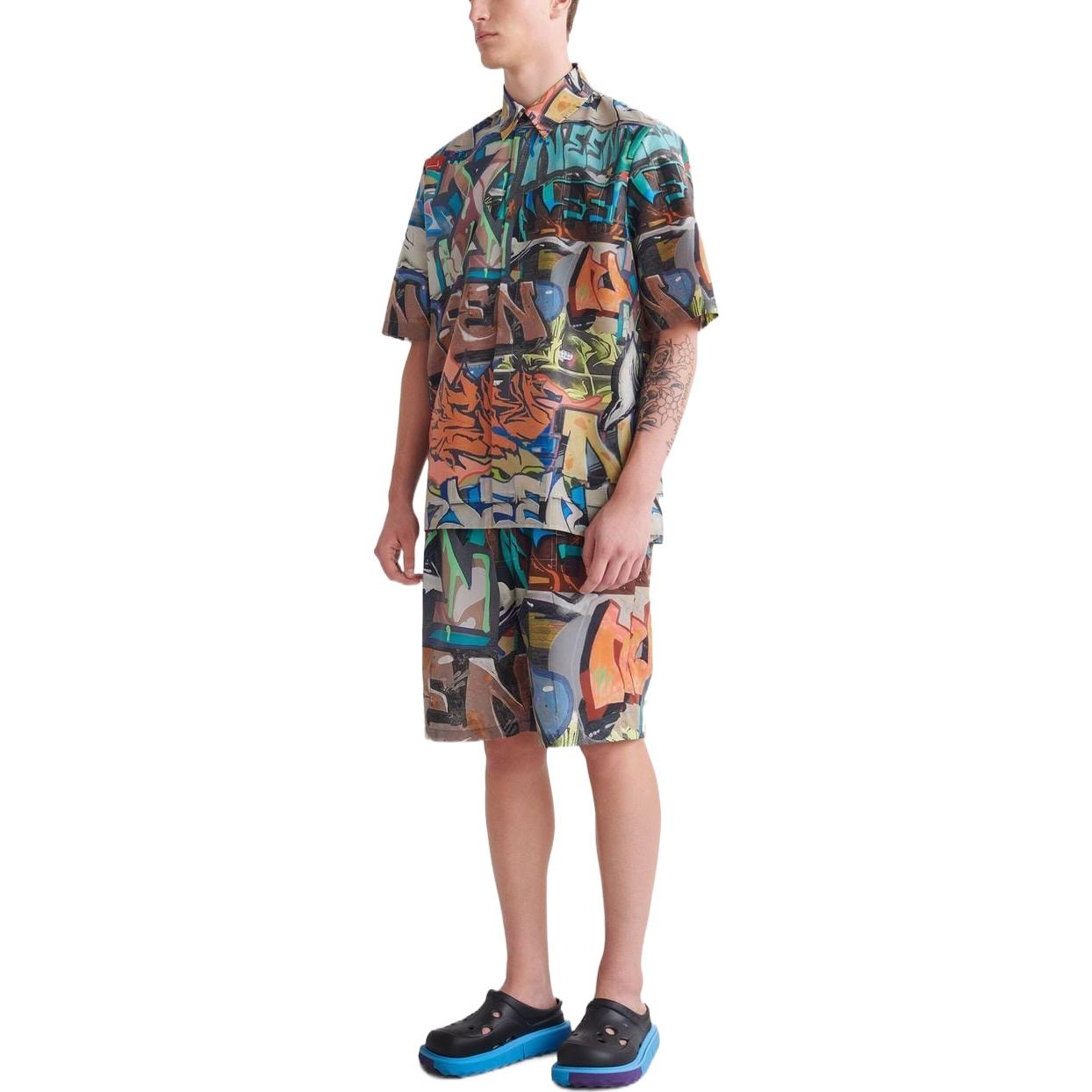 Men's Off-White Graffiti Printing Logo Pattern Short Sleeve Multicolor Shirt OMGA216S22FAB0018400 - 4