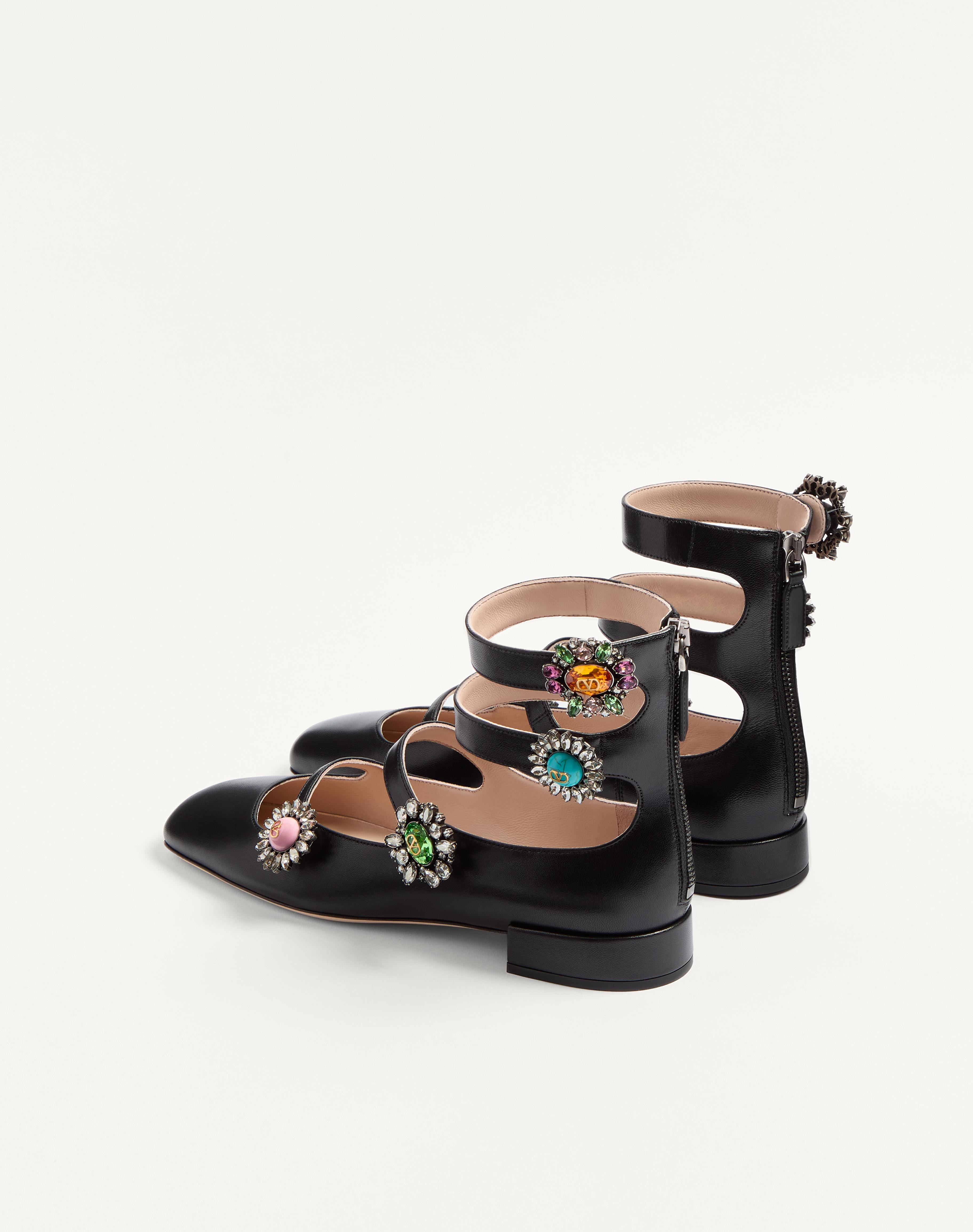PRESHOES BALLERINAS WITH STRAPS IN KIDSKIN WITH JEWEL BUTTONS 20MM - 5