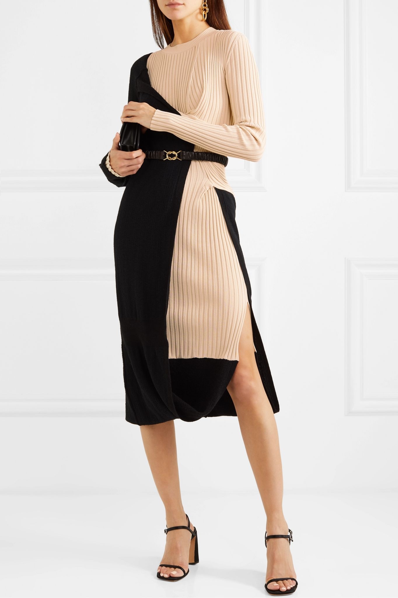 Two-tone draped ribbed-knit dress - 2