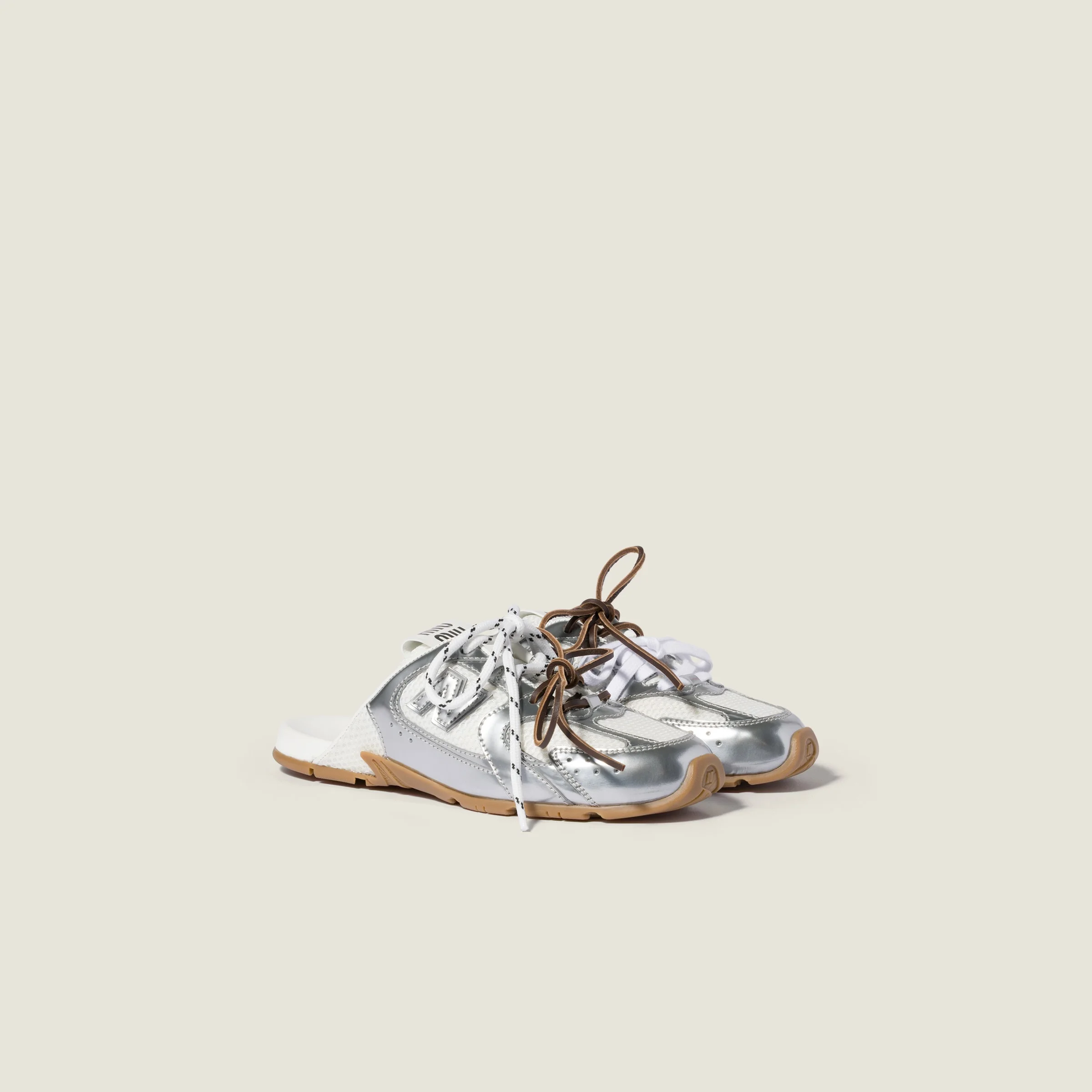 New Balance X Miu Miu 530 SL metallic leather and mesh mules - 1