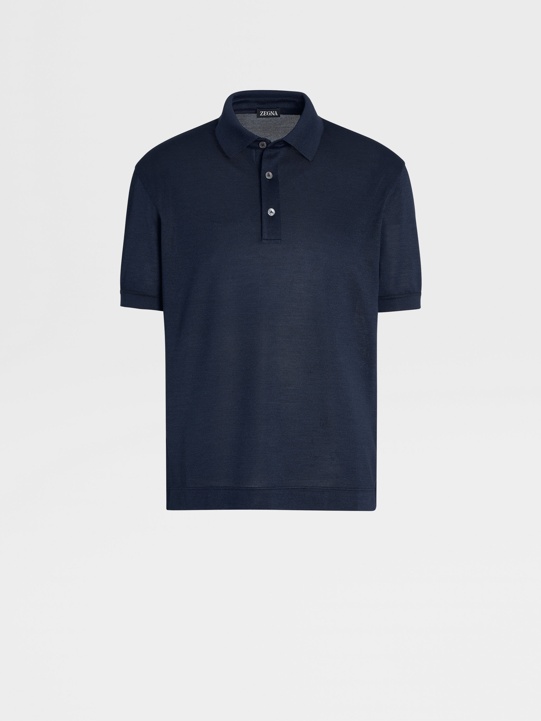 DARK BLUE ZEGNA SILK POLO SHIRT - 1