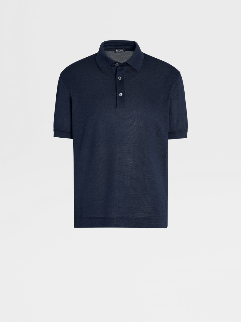 DARK BLUE ZEGNA SILK POLO SHIRT 1