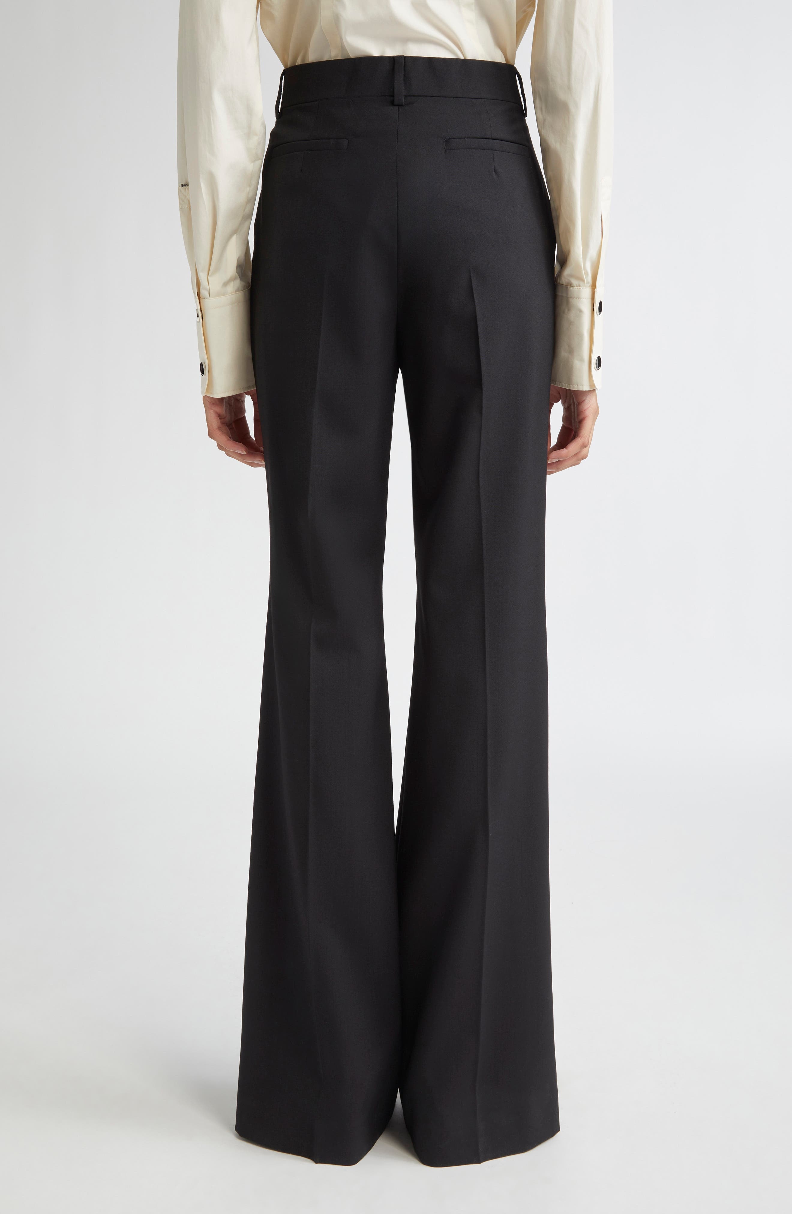 SPORTMAX Hangar Virgin Wool Flare Leg Trousers in Black at Nordstrom - 3