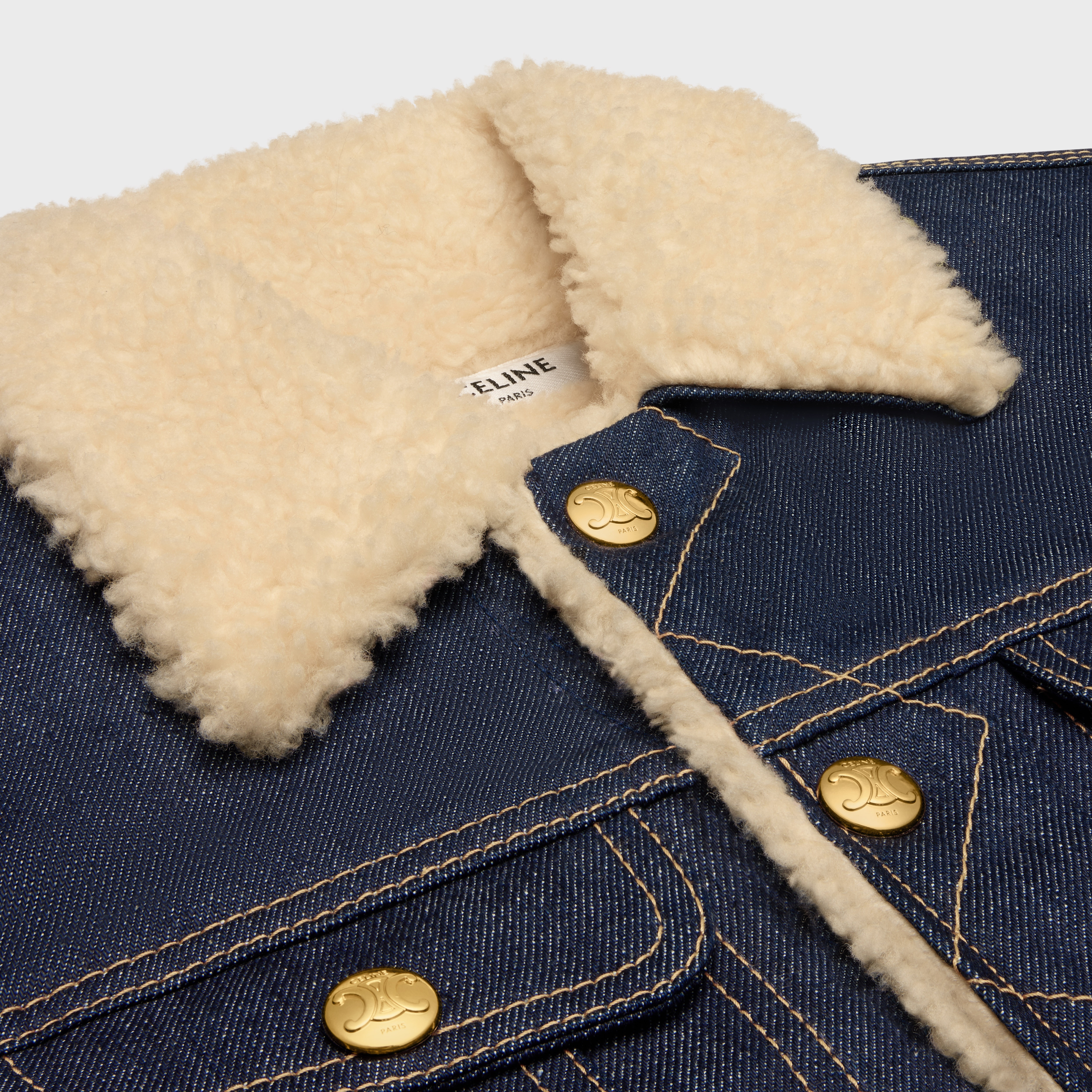 trucker Sherpa jacket in raw wash denim - 3