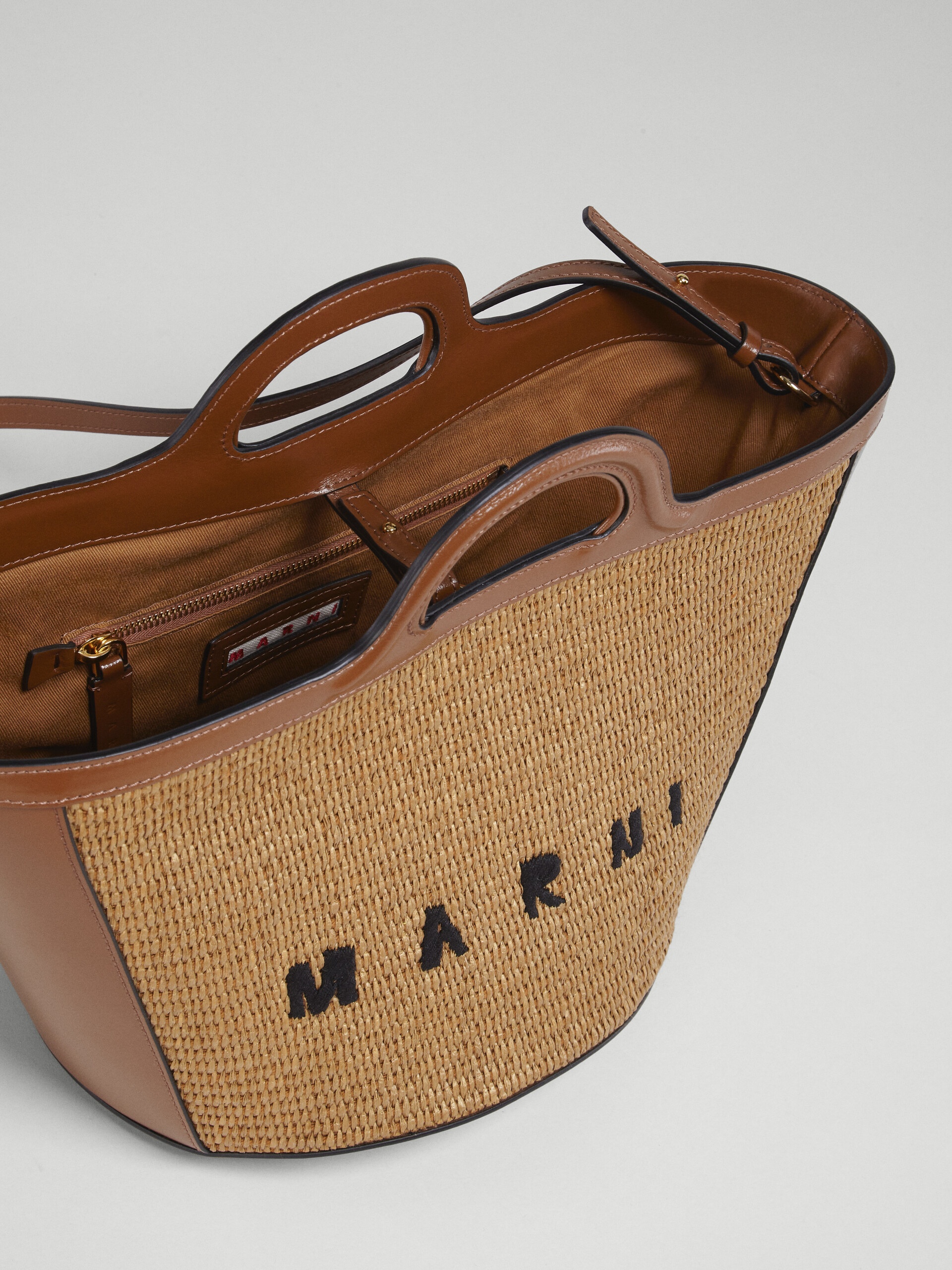 TROPICALIA SMALL BAG IN BROWN LEATHER AND RAFFIA - 5