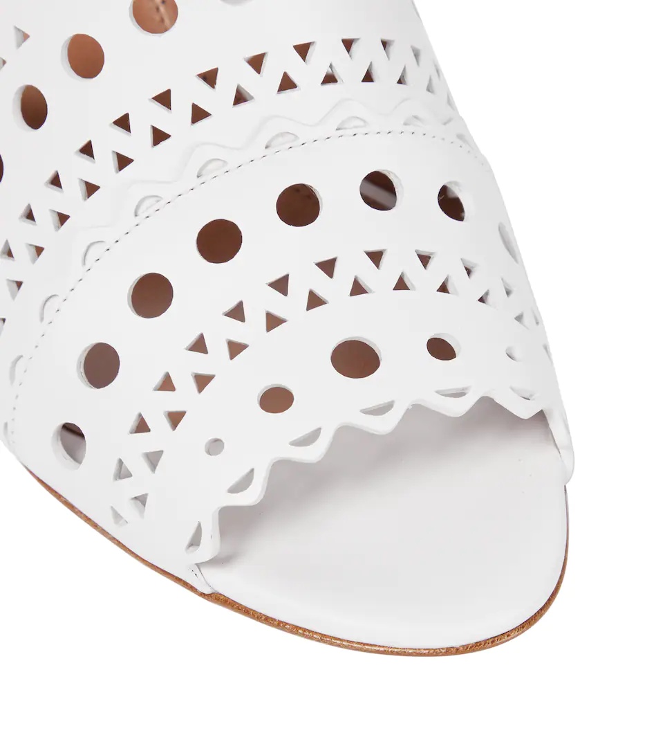 Laser-cut leather mules - 6