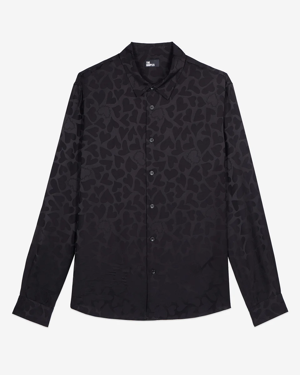 BLACK JACQUARD SHIRT WITH HEARTS - 1