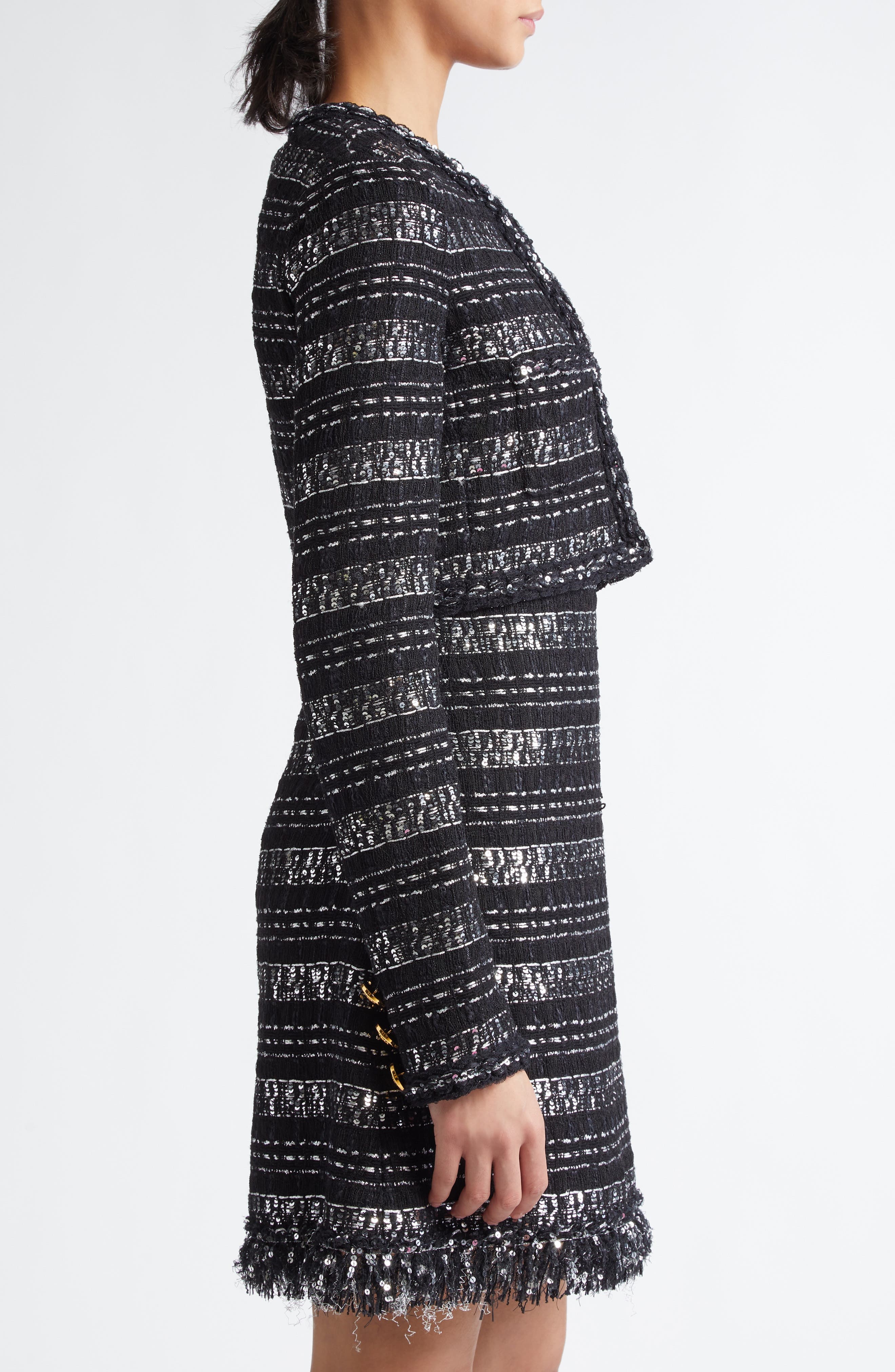 Giambattista Valli Sequin & Metallic Tweed Crop Jacket in Black/Silver at Nordstrom - 4