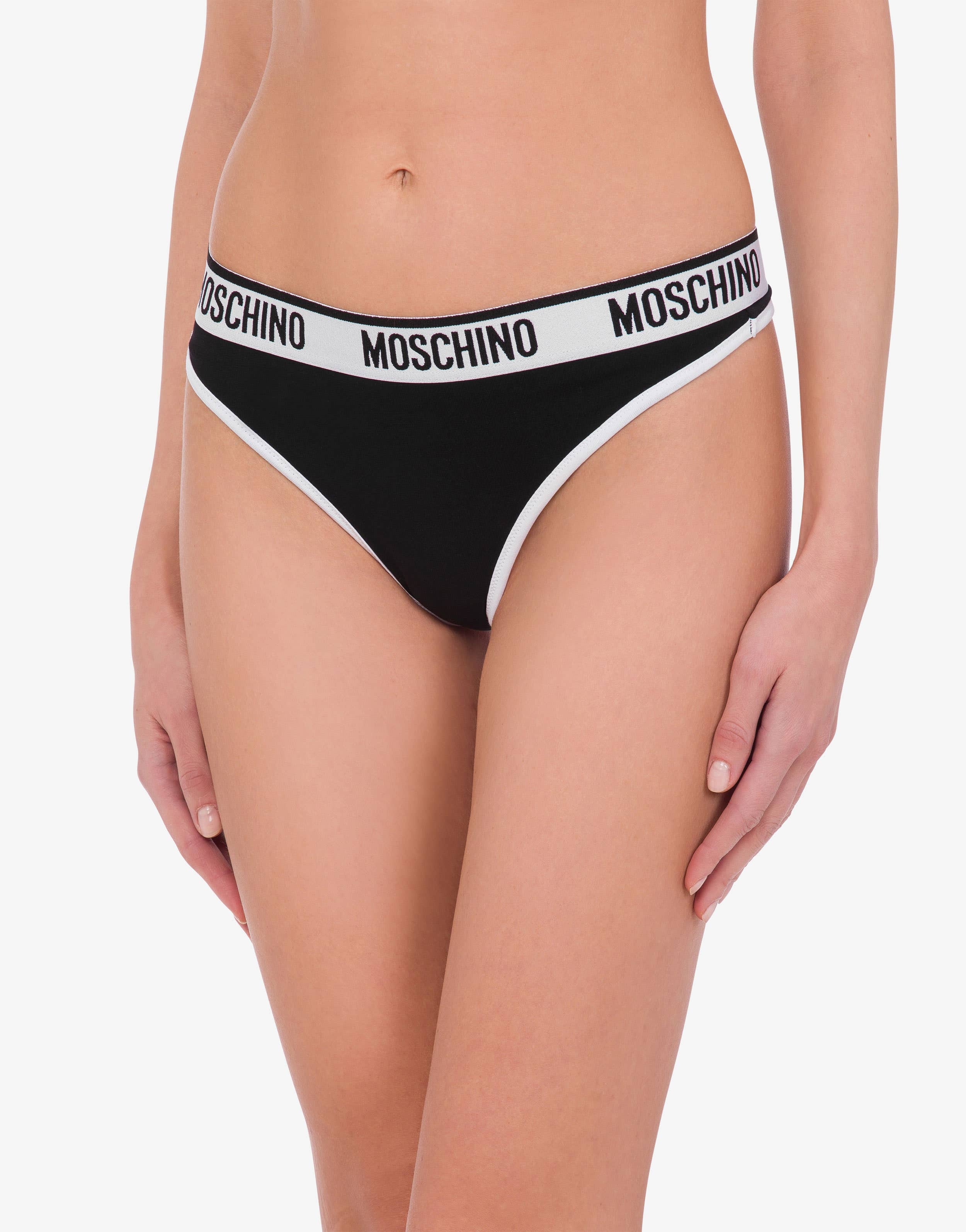 BLACK & WHITE STRETCH JERSEY THONG - 2