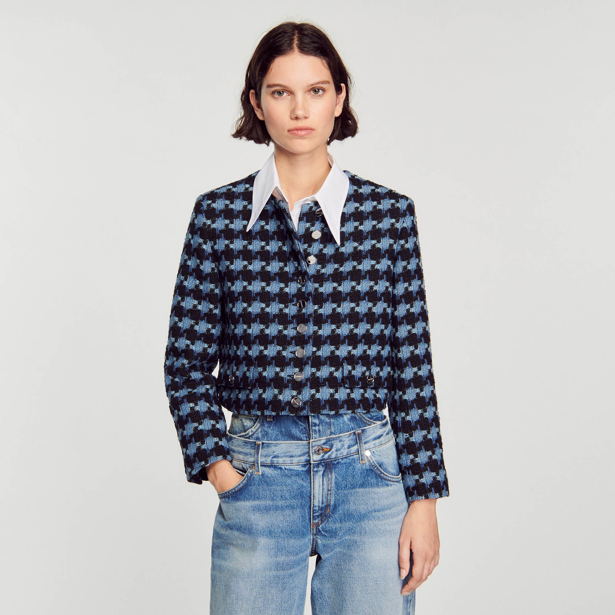 CROPPED HOUNDSTOOTH TWEED JACKET - 5