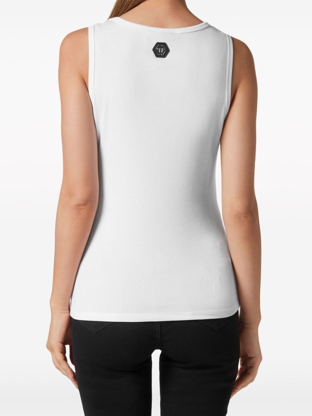 logo-embroidered ribbed tank top - 3