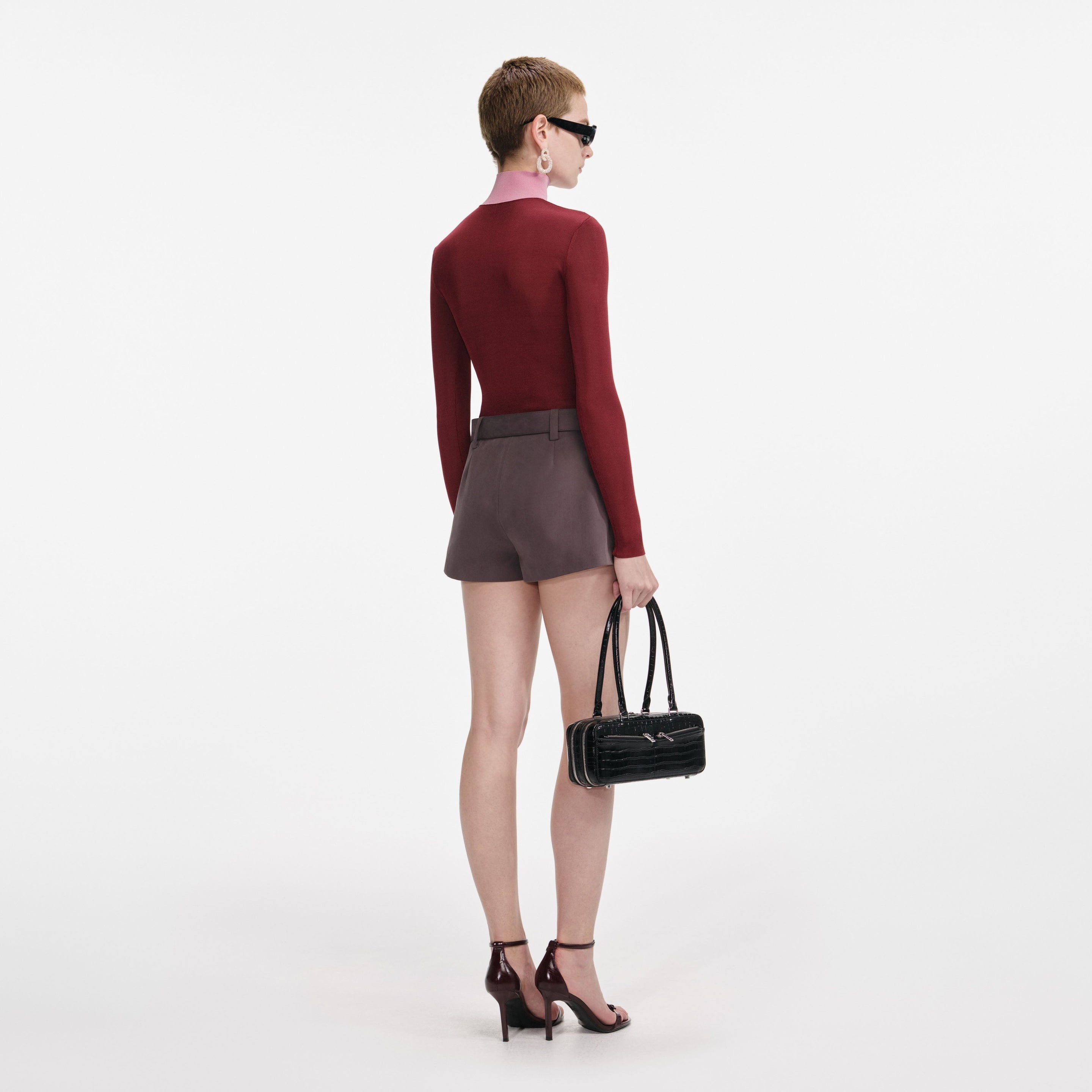 Burgundy Contrast Viscose Knit Top - 3
