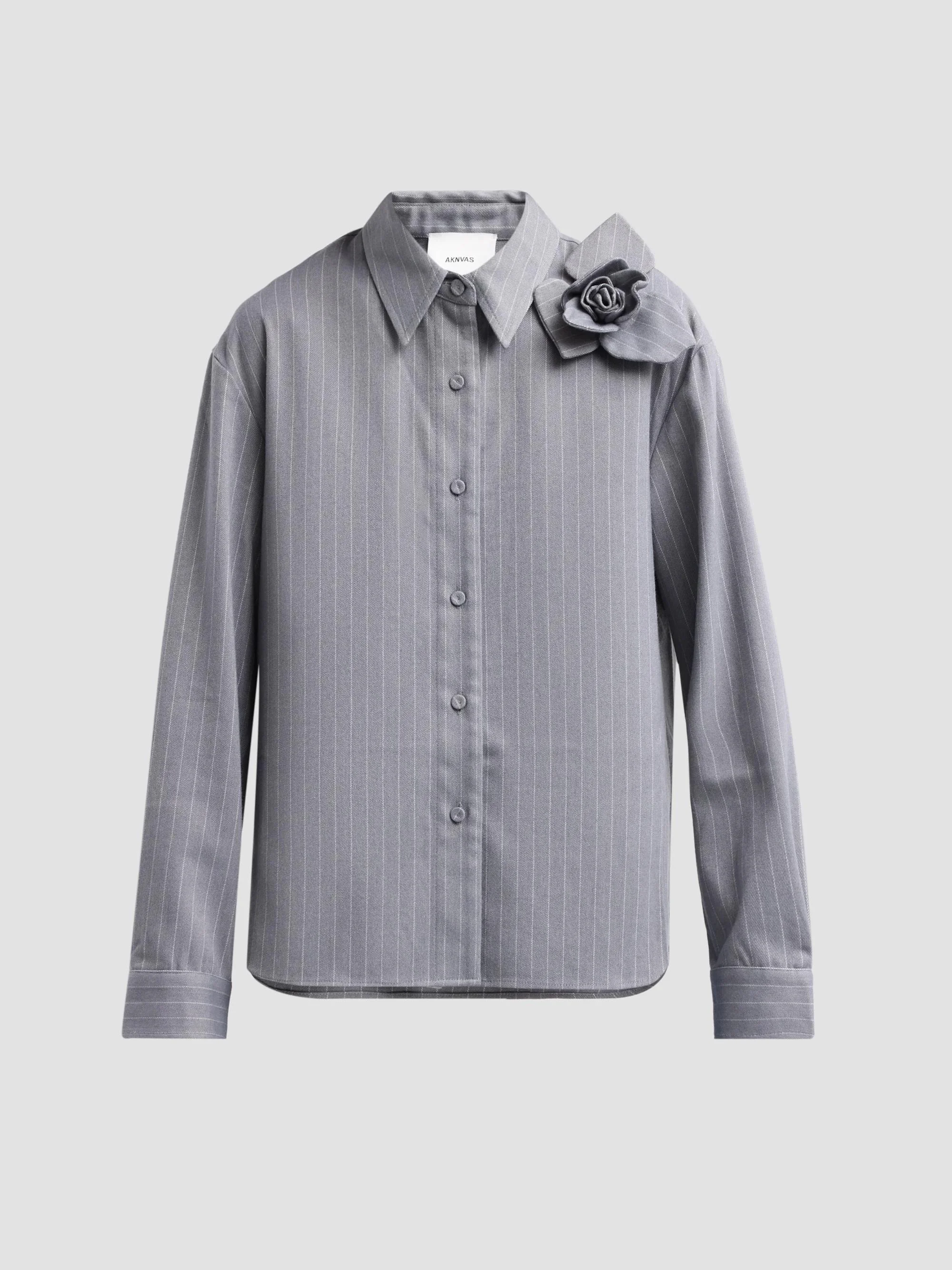 Women's Flor 3D Rose Pinstripe Top - Grey White - 1