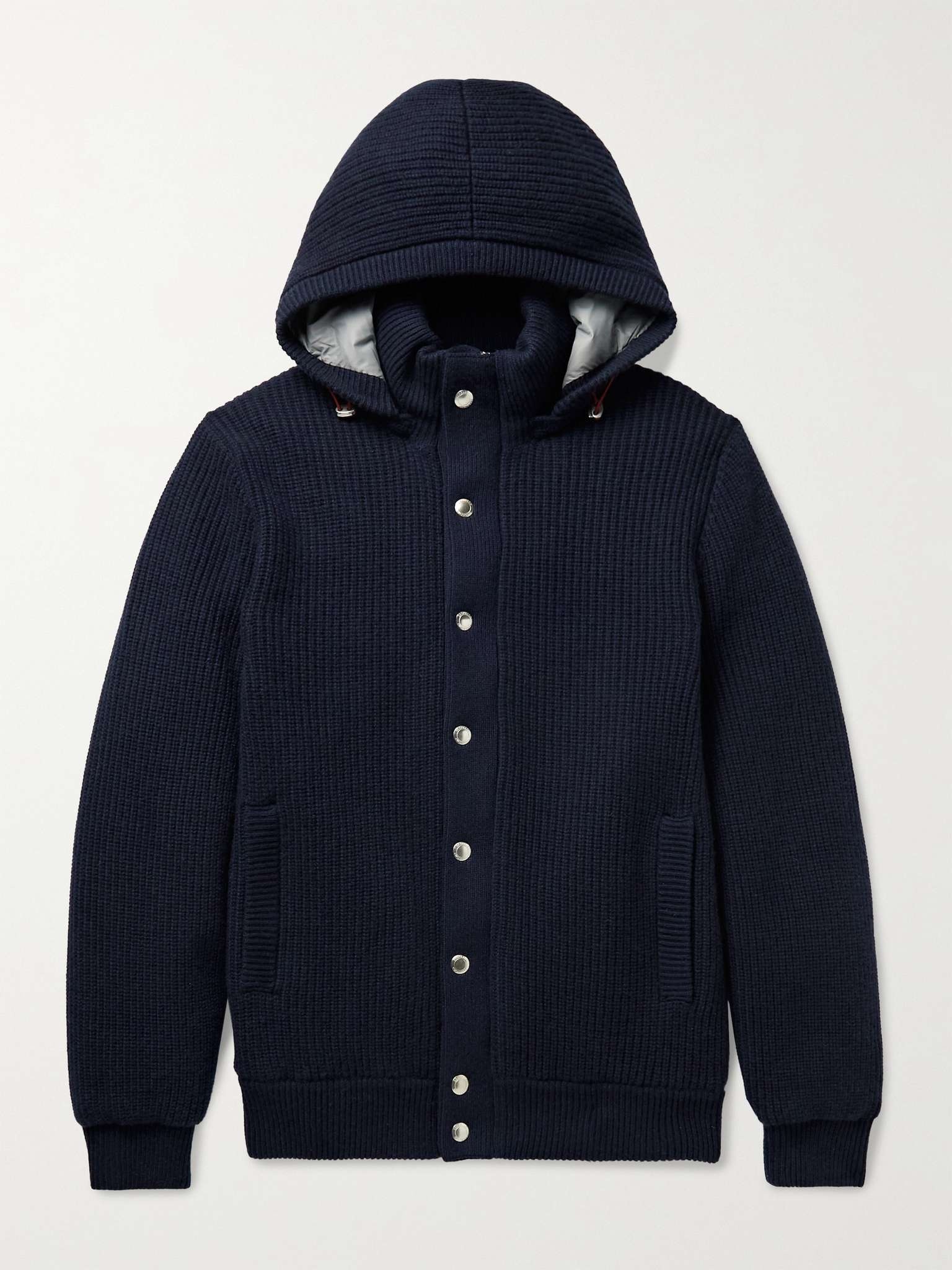 Ribbed Cashmere and Shell Hooded Down Cardigan - 1