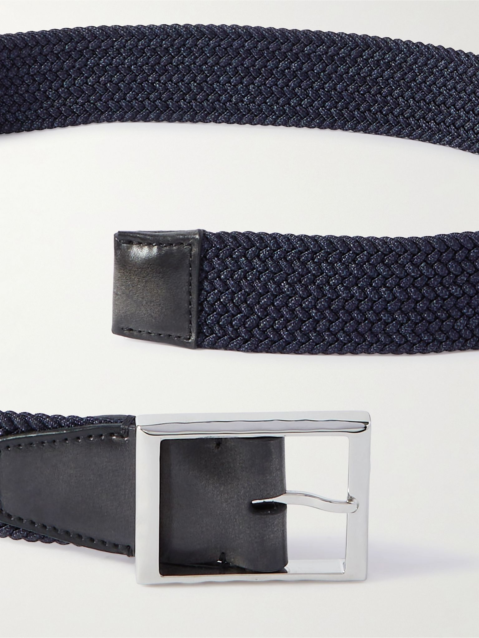 3.5cm Venezia Leather-Trimmed Woven Cord Belt Navy - 2