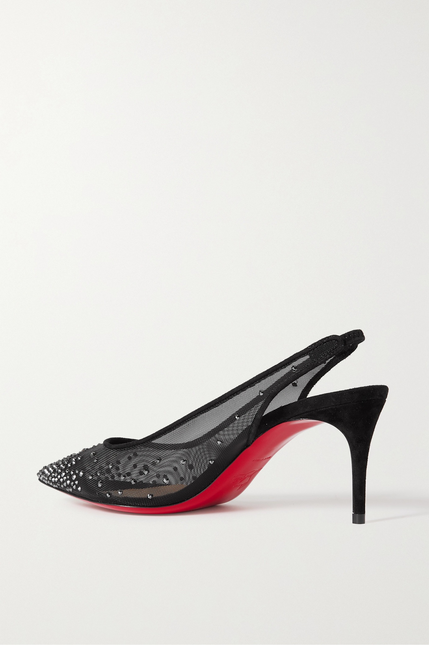 Follies 70 suede-trimmed crystal-embellished mesh slingback pumps - 3