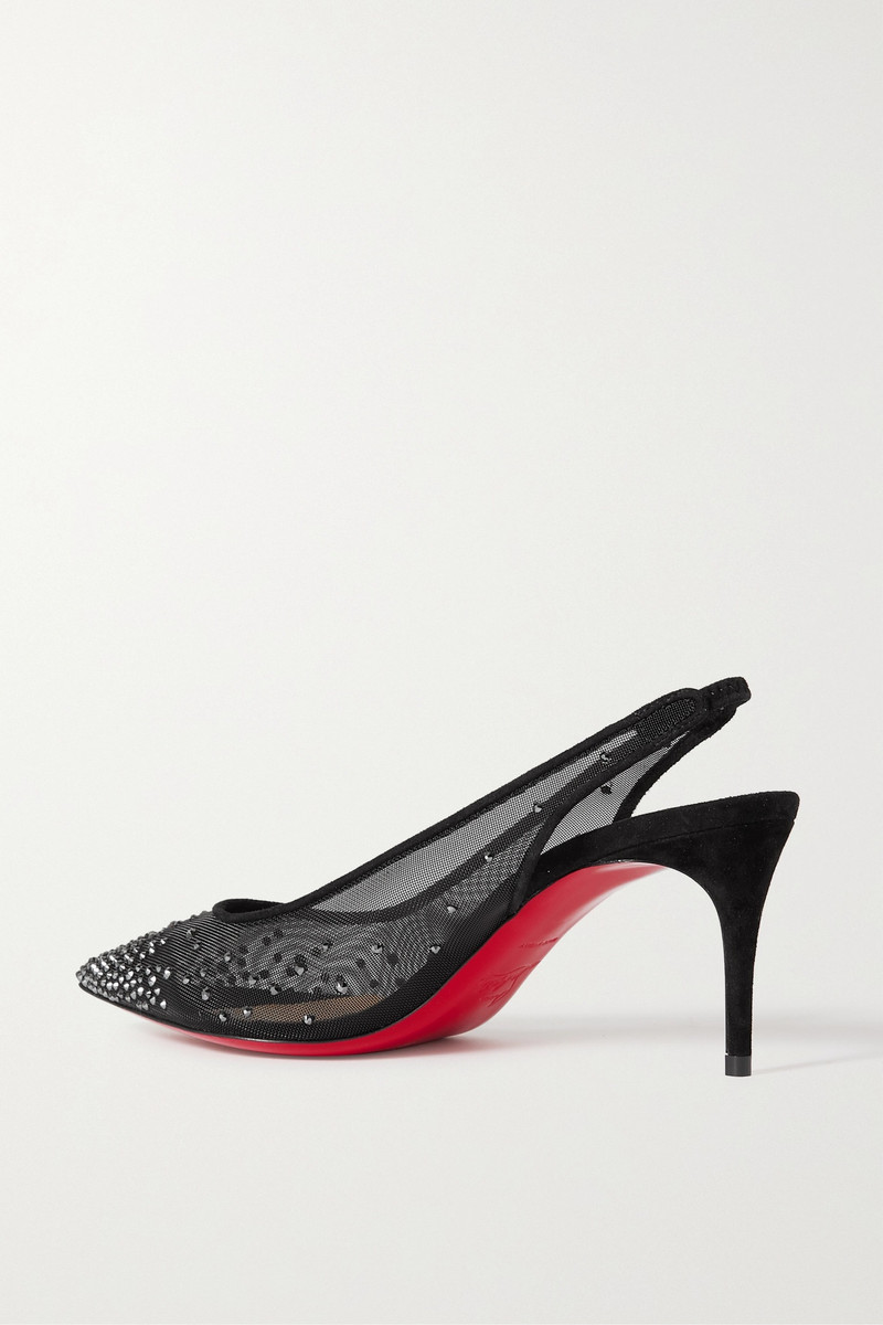 Follies 70 suede-trimmed crystal-embellished mesh slingback pumps 3
