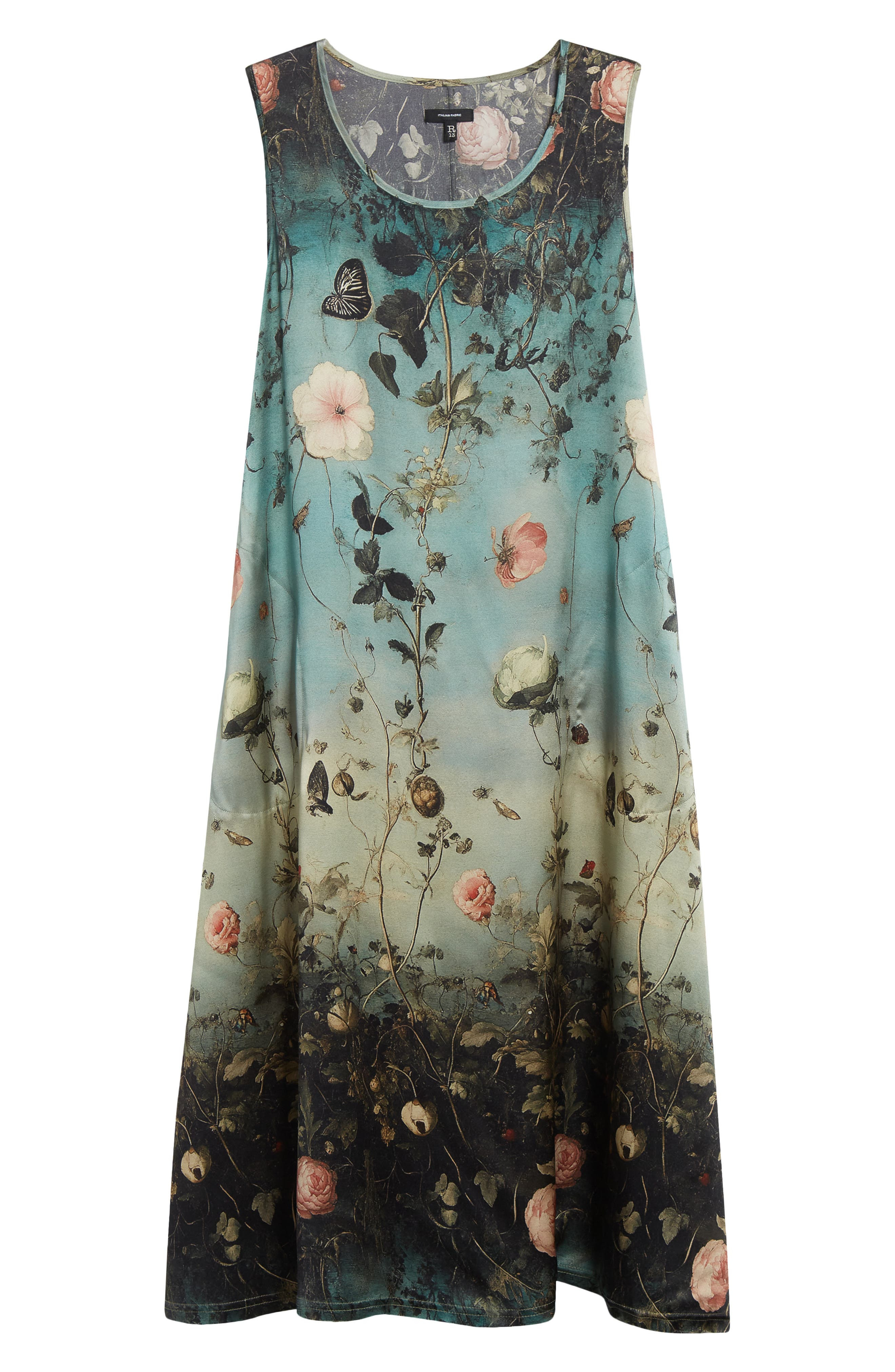R13 Floral Print Sleeveless Midi Dress in Dipped Black Turquoise Floral at Nordstrom - 5