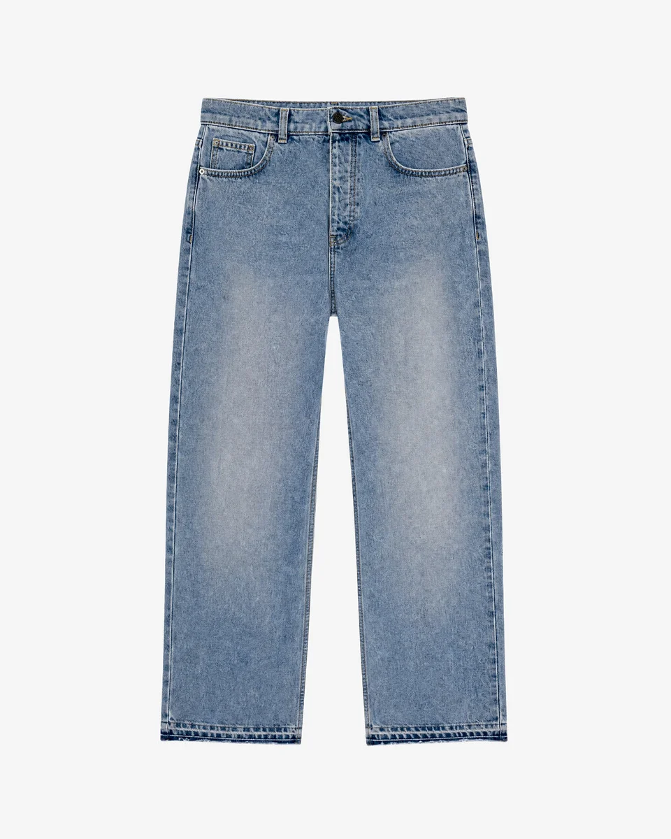 LIGHT BLUE STRAIGHT-LEG JEANS WITH RAW-EDGE HEMS - 1