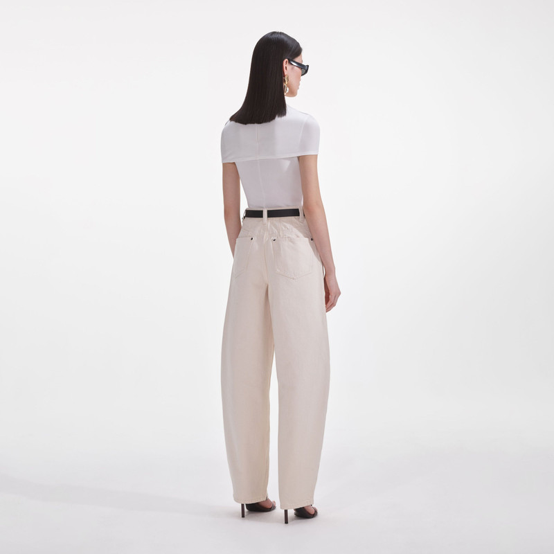 self-portrait Cream Jersey Gathered Top outlook