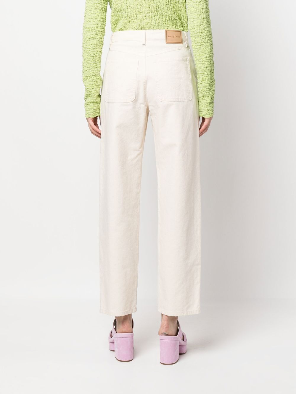 pintuck-detail tapered jeans - 4
