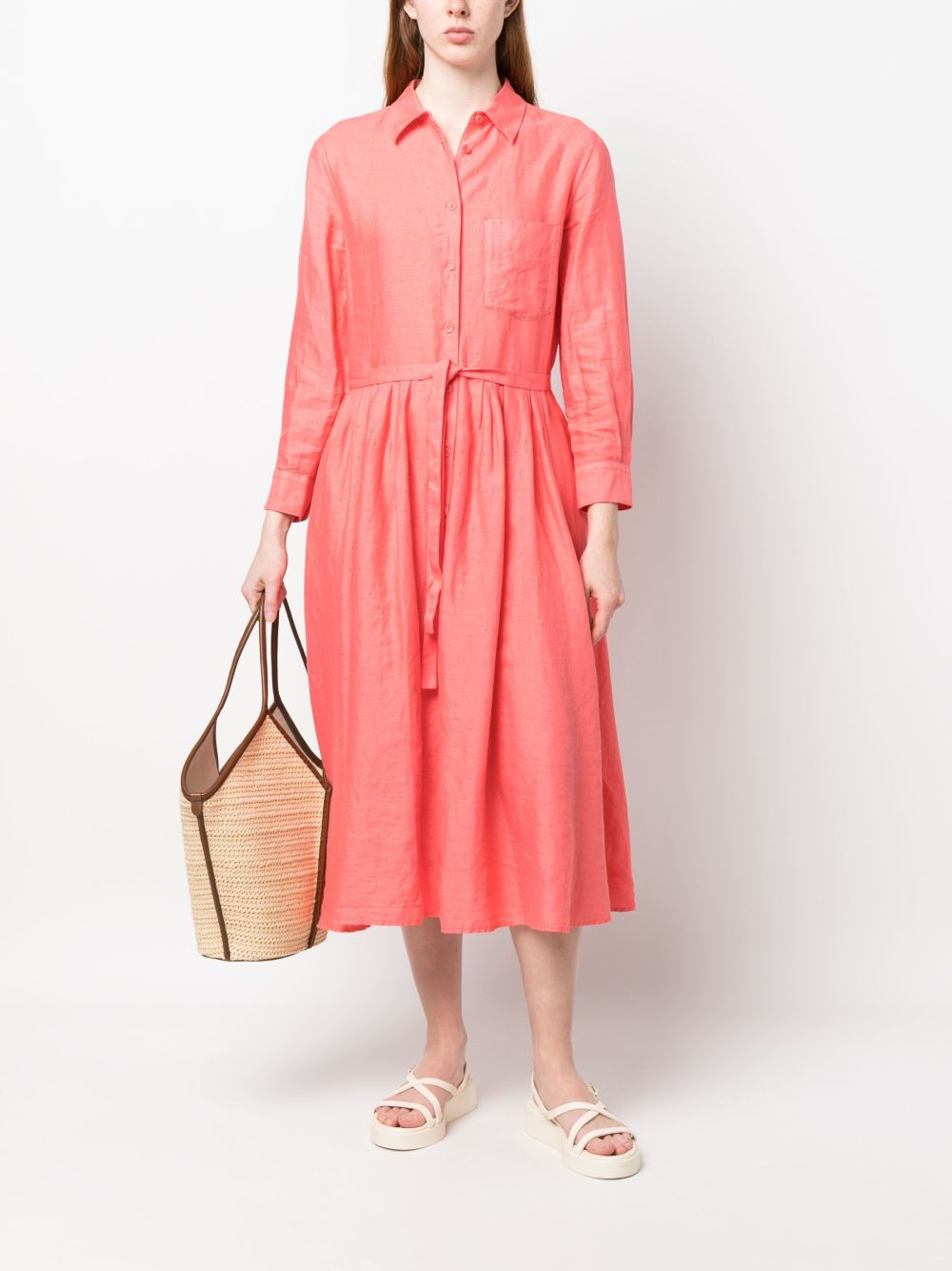 long-sleeve midi shirt dress - 2