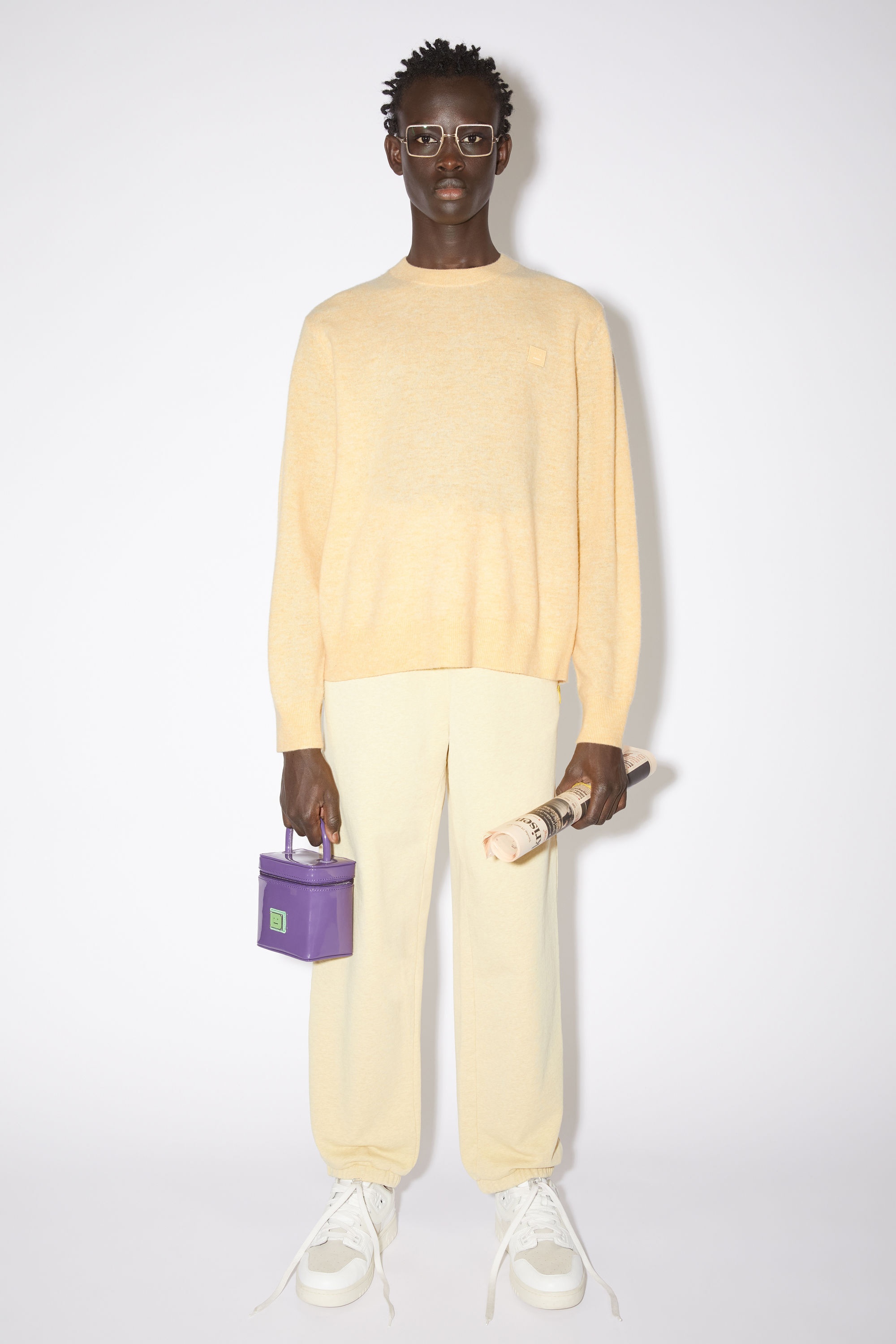 Wool crew neck sweater - Light yellow melange - 2