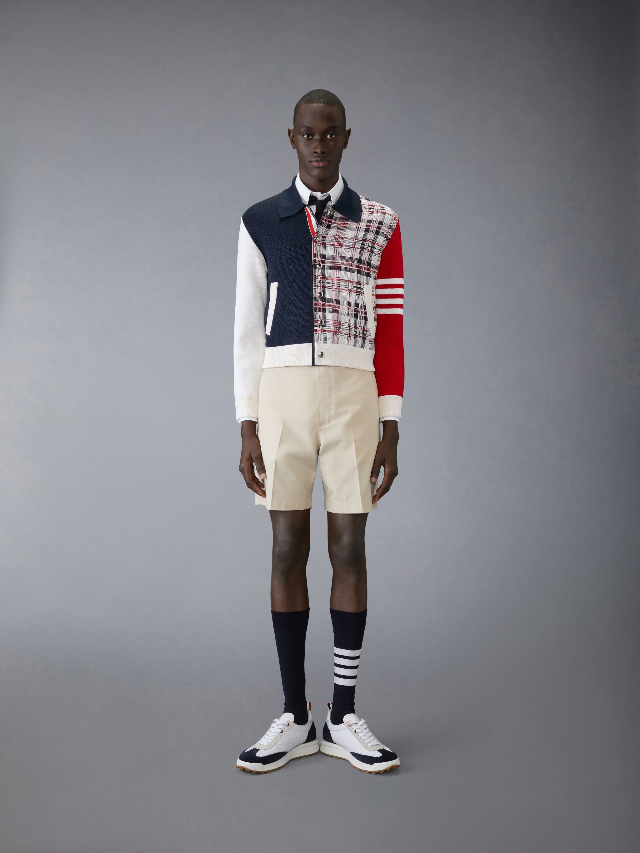 FUNMIX MADRAS CHECK 4-BAR BOMBER JACKET - 3