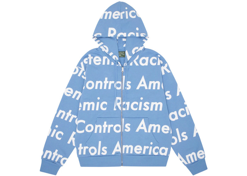 Denim Tears x Arthur Jafa Systemic Racism Controls America Zip Up Hoodie Dusty Blue 1